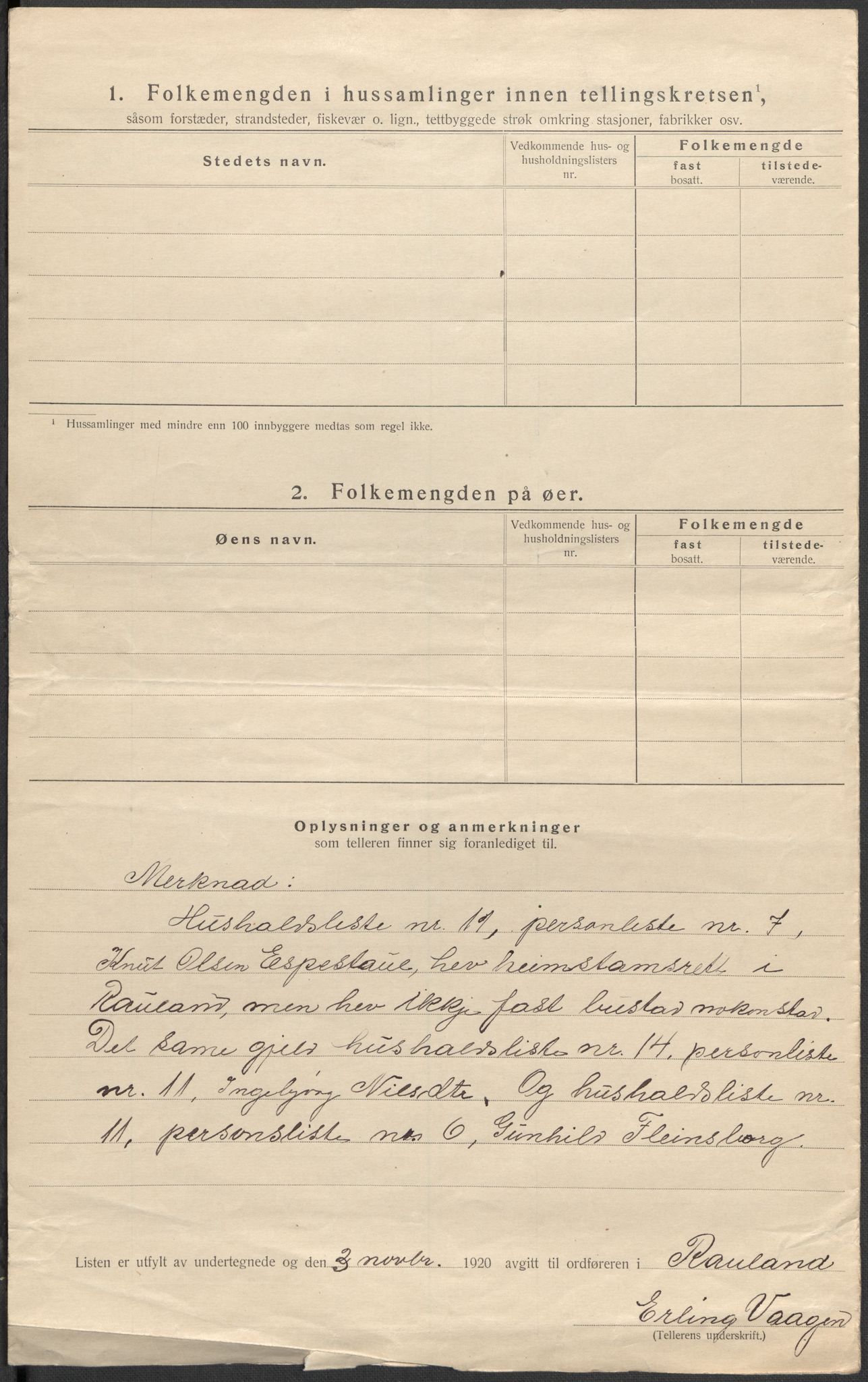 SAKO, 1920 census for Rauland, 1920, p. 25