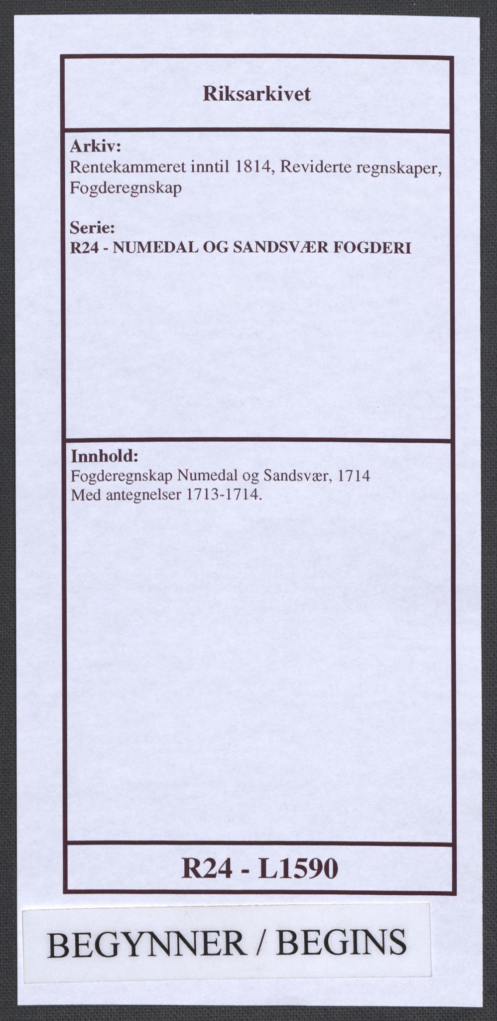 Rentekammeret inntil 1814, Reviderte regnskaper, Fogderegnskap, AV/RA-EA-4092/R24/L1590: Fogderegnskap Numedal og Sandsvær, 1714, p. 1