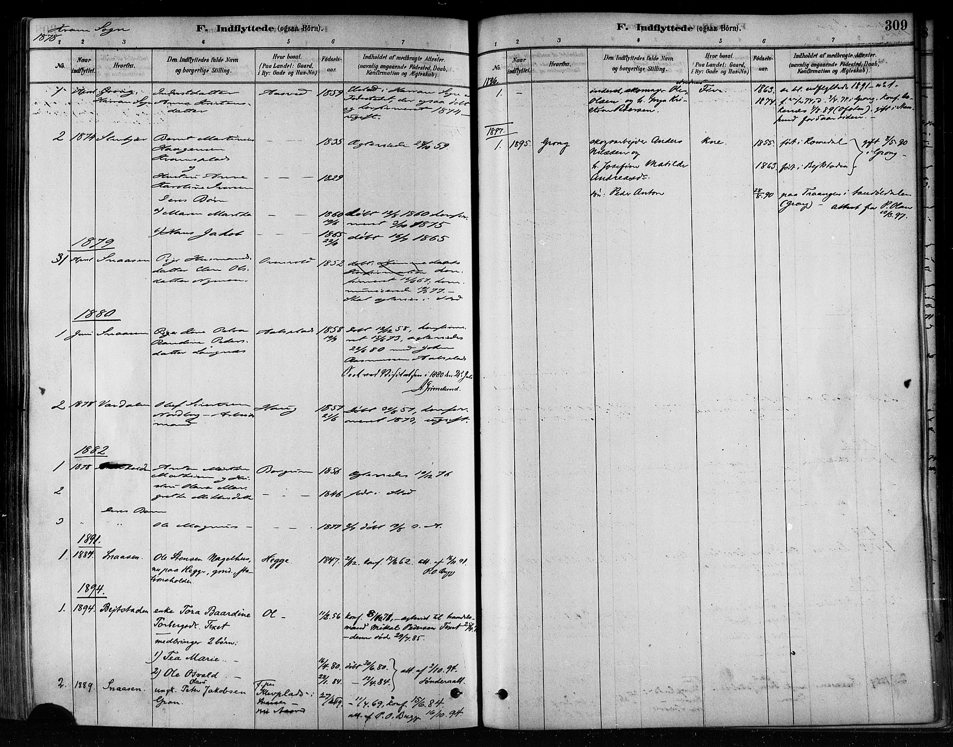 Ministerialprotokoller, klokkerbøker og fødselsregistre - Nord-Trøndelag, AV/SAT-A-1458/746/L0449: Parish register (official) no. 746A07 /2, 1878-1899, p. 309