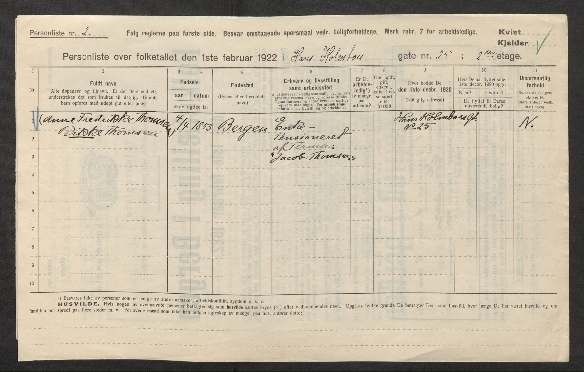 SAB, Municipal Census 1922 for Bergen, 1922, p. 12921