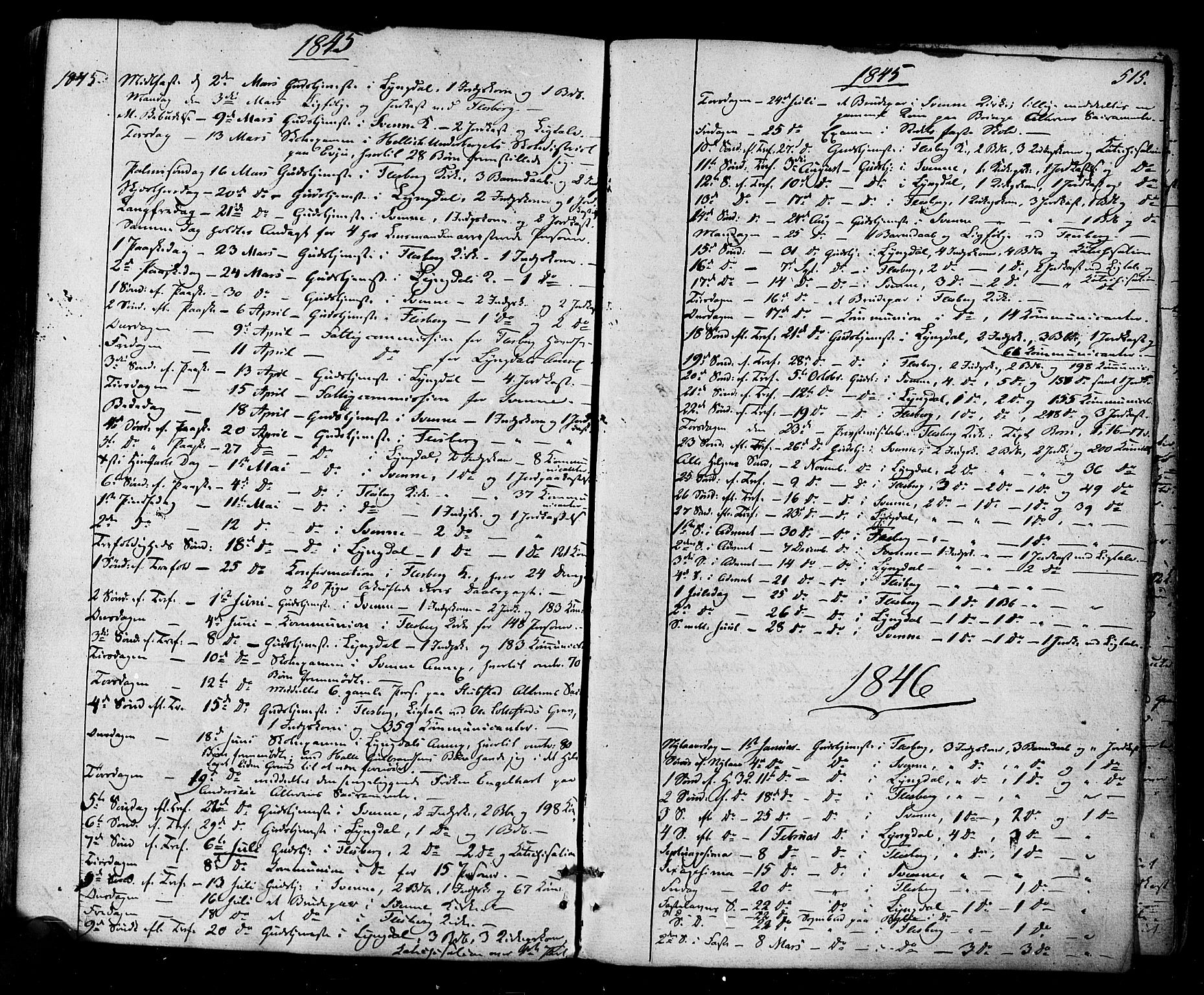 Flesberg kirkebøker, SAKO/A-18/F/Fa/L0006: Parish register (official) no. I 6, 1834-1860, p. 515