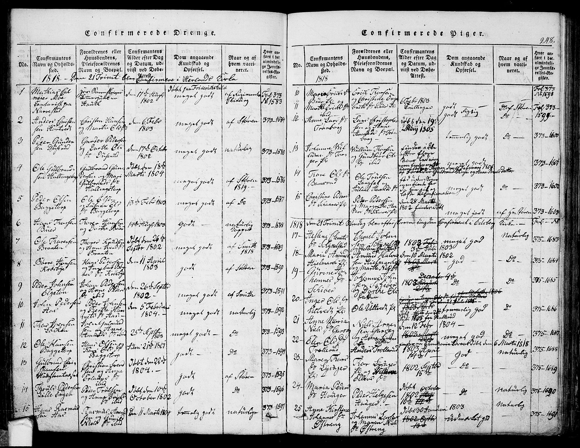 Eidsberg prestekontor Kirkebøker, AV/SAO-A-10905/G/Ga/L0001: Parish register (copy) no. I 1, 1814-1831, p. 248