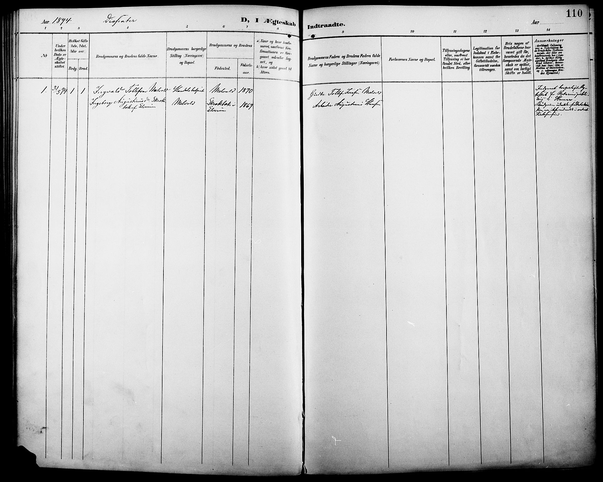 Åmot prestekontor, Hedmark, AV/SAH-PREST-056/H/Ha/Haa/L0011: Parish register (official) no. 11, 1890-1897, p. 110