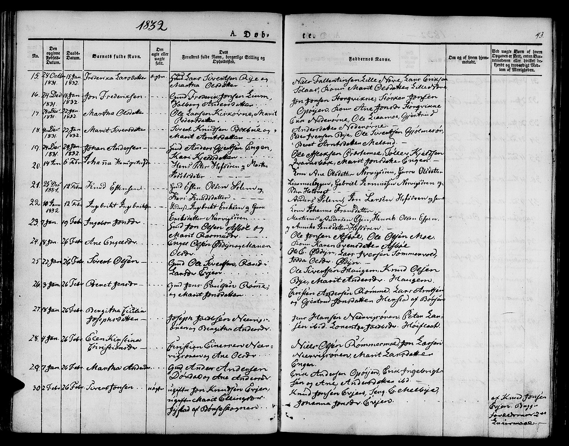 Ministerialprotokoller, klokkerbøker og fødselsregistre - Sør-Trøndelag, SAT/A-1456/668/L0804: Parish register (official) no. 668A04, 1826-1839, p. 43