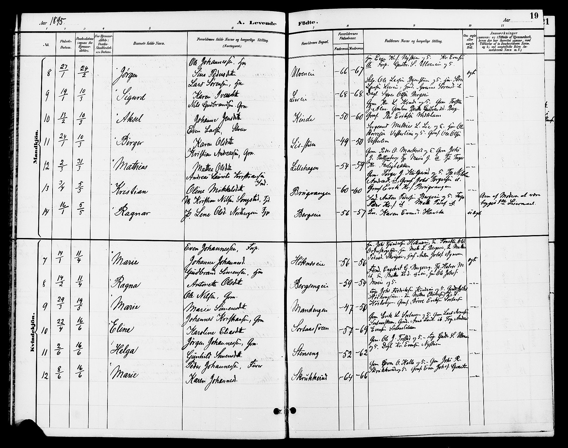 Ringsaker prestekontor, SAH/PREST-014/L/La/L0013: Parish register (copy) no. 13, 1891-1904, p. 19