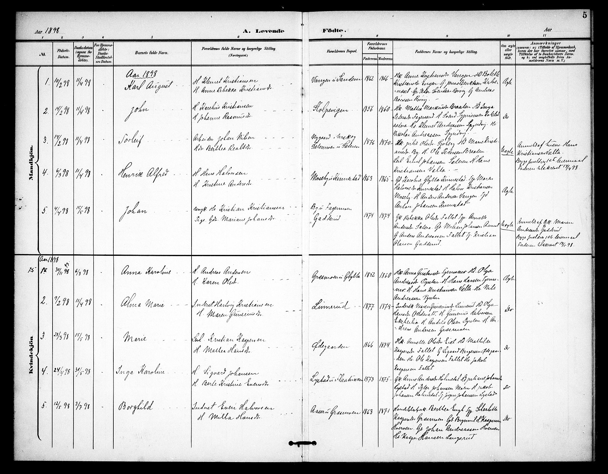 Høland prestekontor Kirkebøker, AV/SAO-A-10346a/F/Fc/L0003: Parish register (official) no. III 3, 1897-1911, p. 5