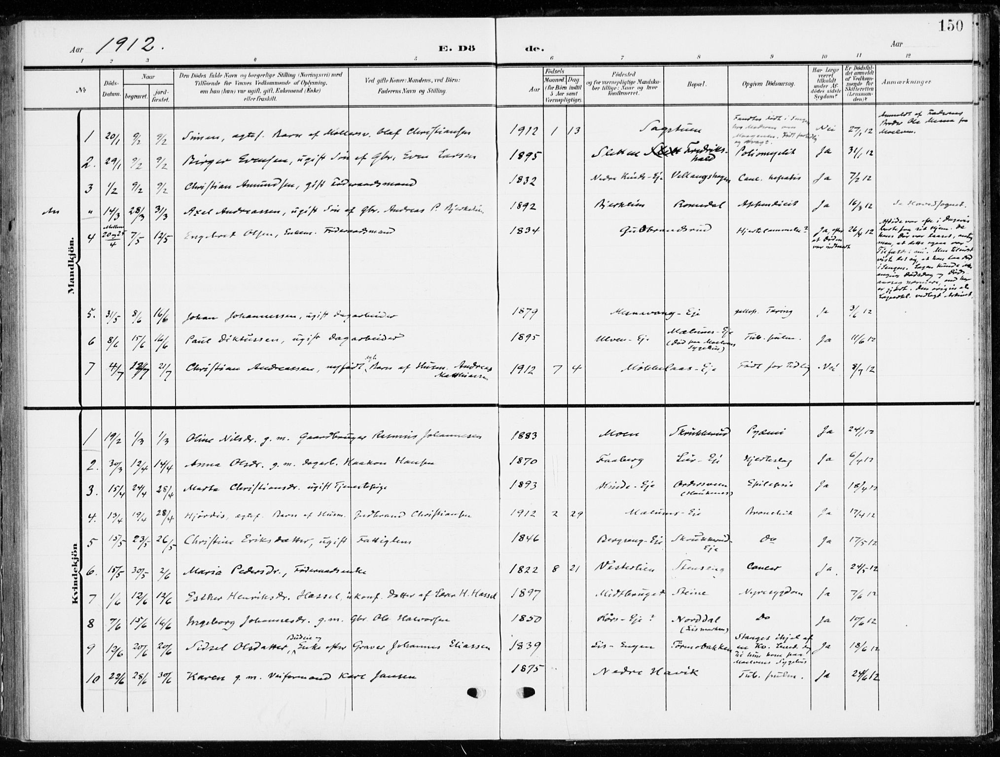 Ringsaker prestekontor, SAH/PREST-014/K/Ka/L0021: Parish register (official) no. 21, 1905-1920, p. 150