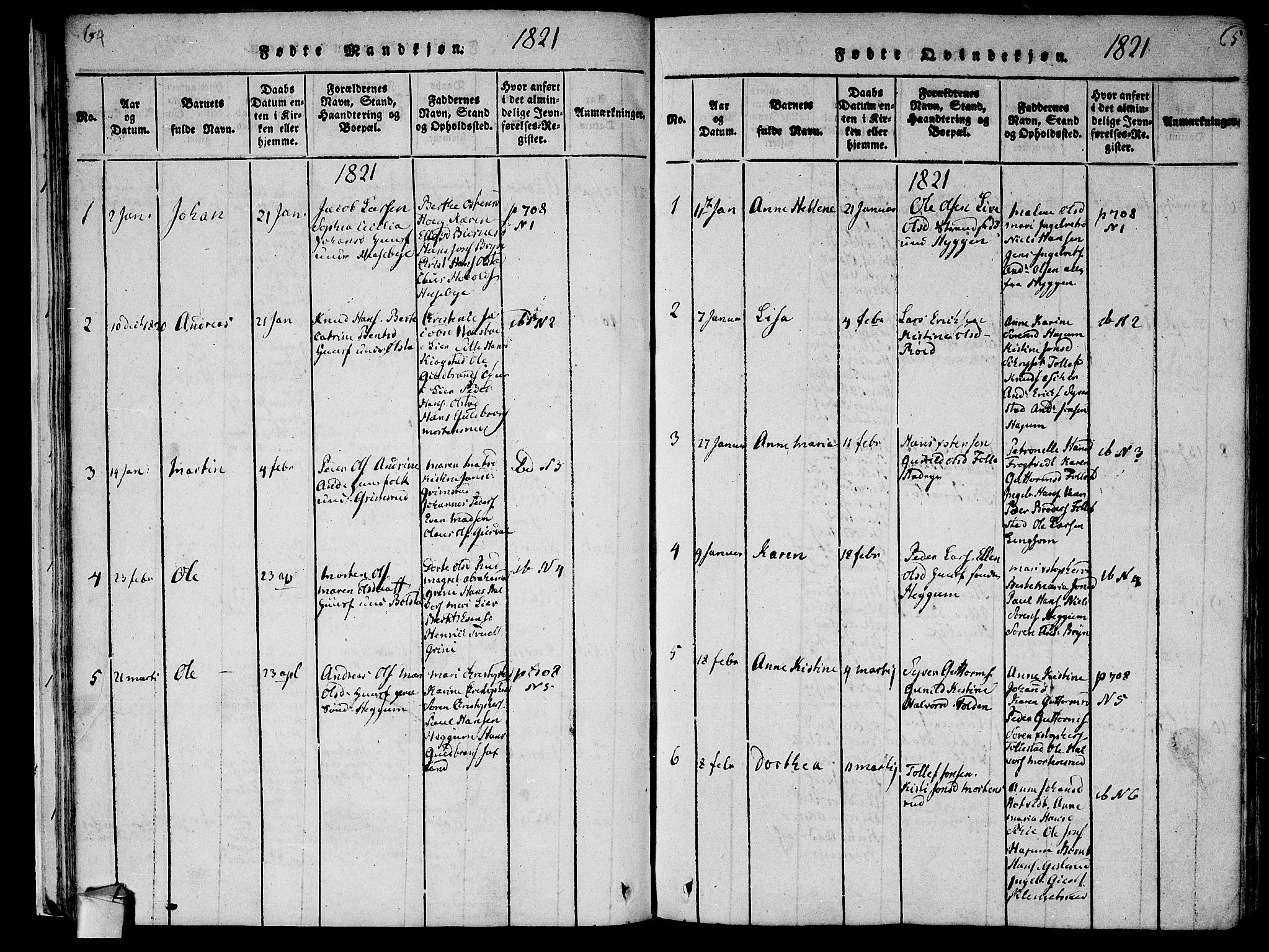 Røyken kirkebøker, AV/SAKO-A-241/F/Fa/L0004: Parish register (official) no. 4, 1814-1832, p. 64-65