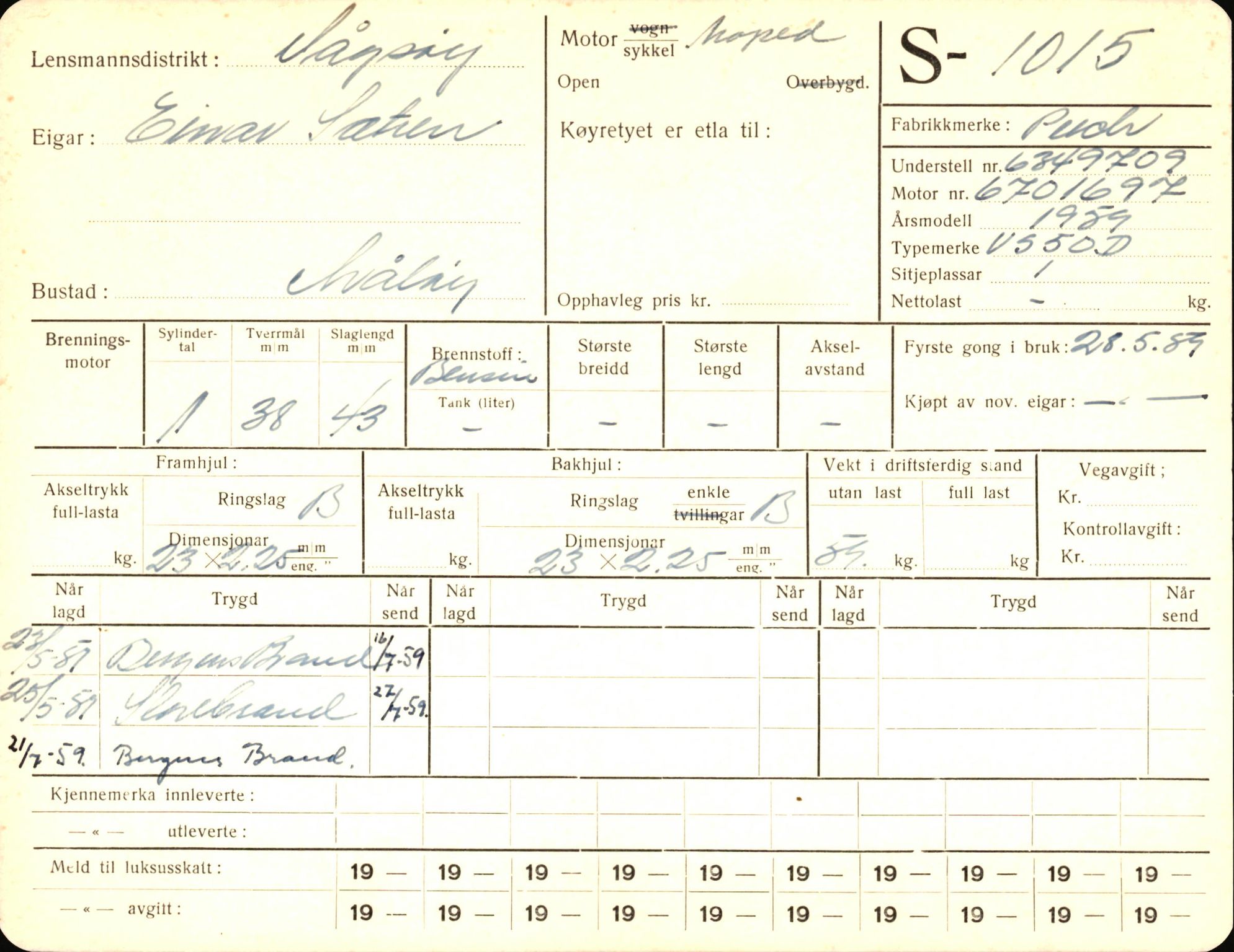 Statens vegvesen, Sogn og Fjordane vegkontor, AV/SAB-A-5301/4/F/L0003: Registerkort utmeldte Fjordane S1000-2499, 1930-1961, p. 25