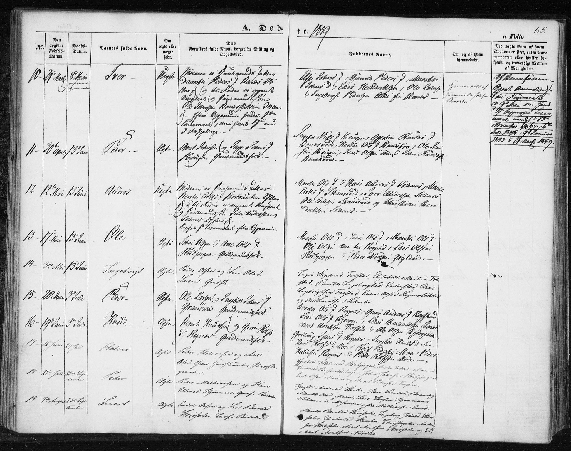 Ministerialprotokoller, klokkerbøker og fødselsregistre - Sør-Trøndelag, AV/SAT-A-1456/687/L1000: Parish register (official) no. 687A06, 1848-1869, p. 65