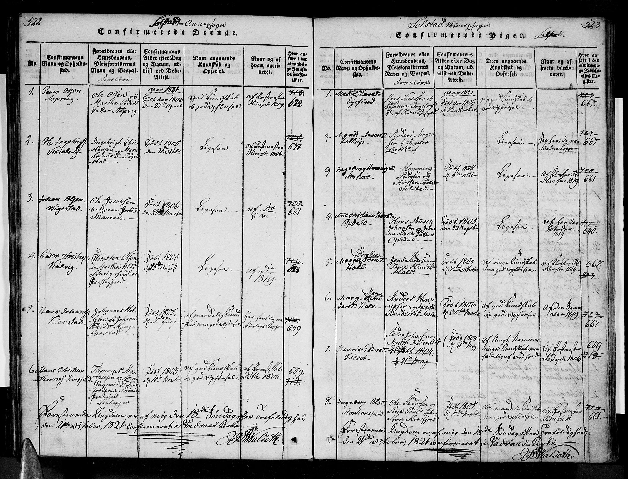 Ministerialprotokoller, klokkerbøker og fødselsregistre - Nordland, AV/SAT-A-1459/810/L0143: Parish register (official) no. 810A06 /2, 1820-1841, p. 522-523