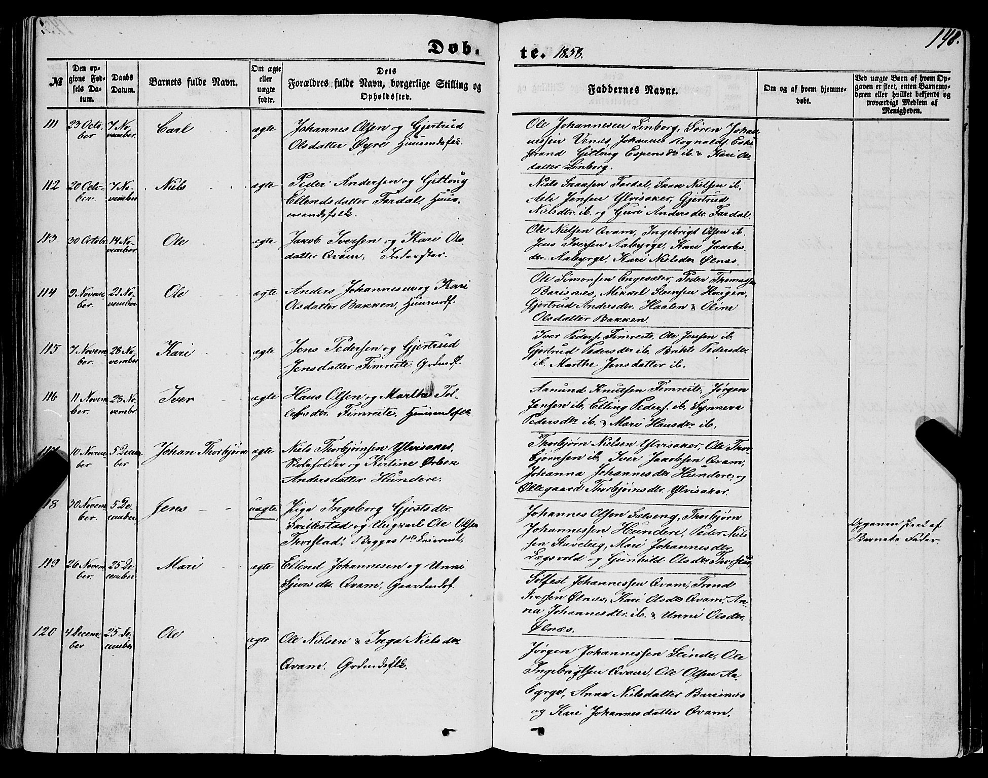 Sogndal sokneprestembete, AV/SAB-A-81301/H/Haa/Haaa/L0012I: Parish register (official) no. A 12I, 1847-1859, p. 148