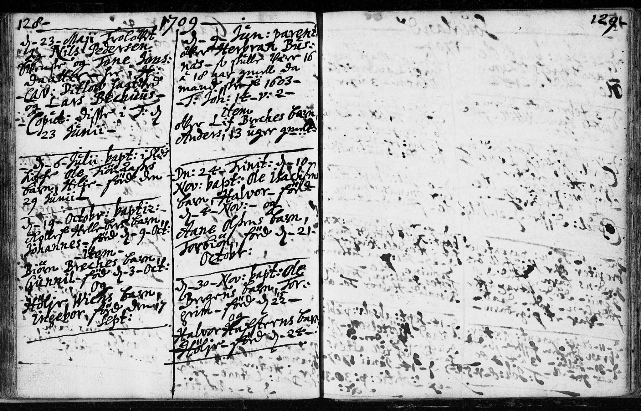 Hjartdal kirkebøker, SAKO/A-270/F/Fa/L0001: Parish register (official) no. I 1, 1685-1714, p. 128-129