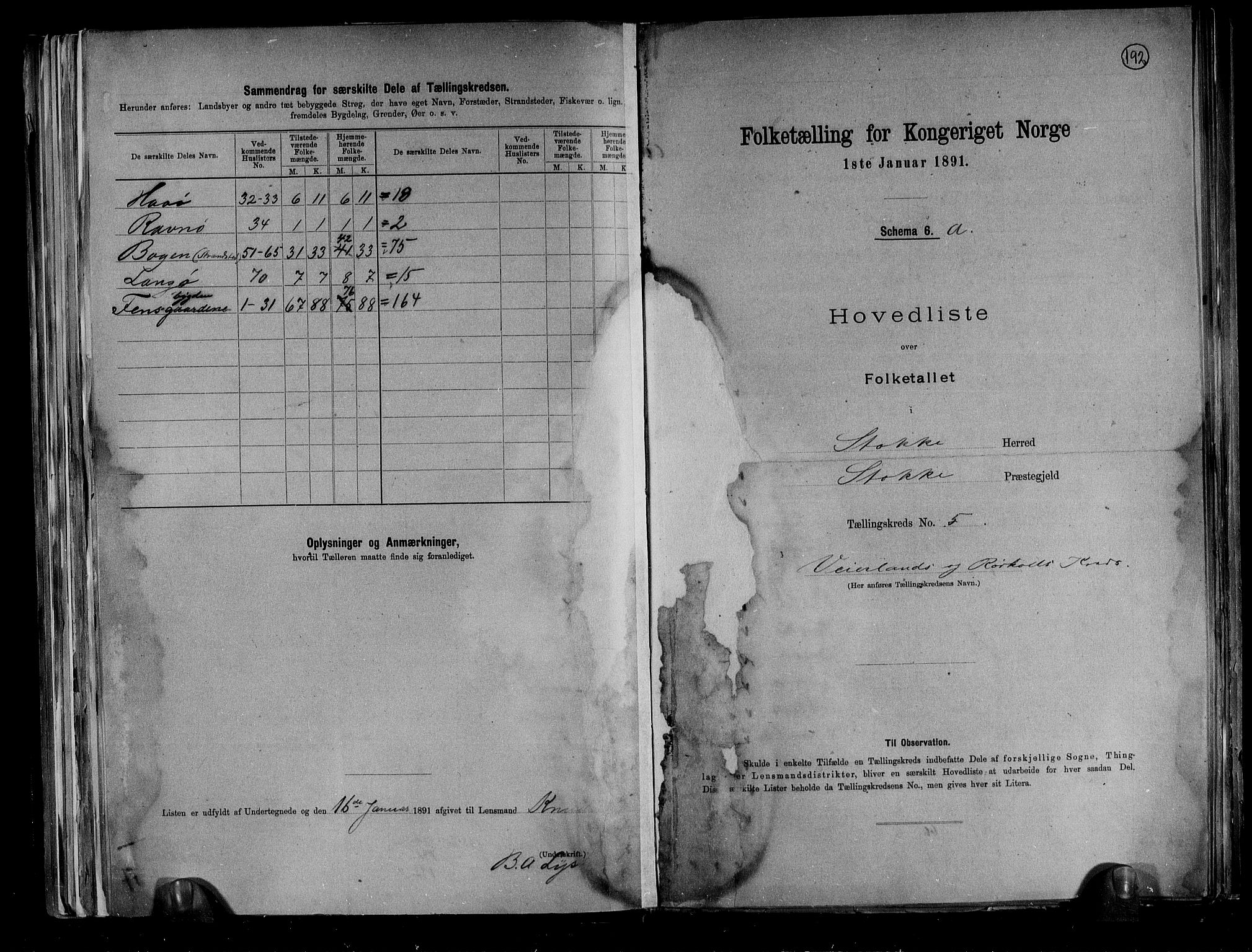 RA, 1891 census for 0720 Stokke, 1891, p. 19