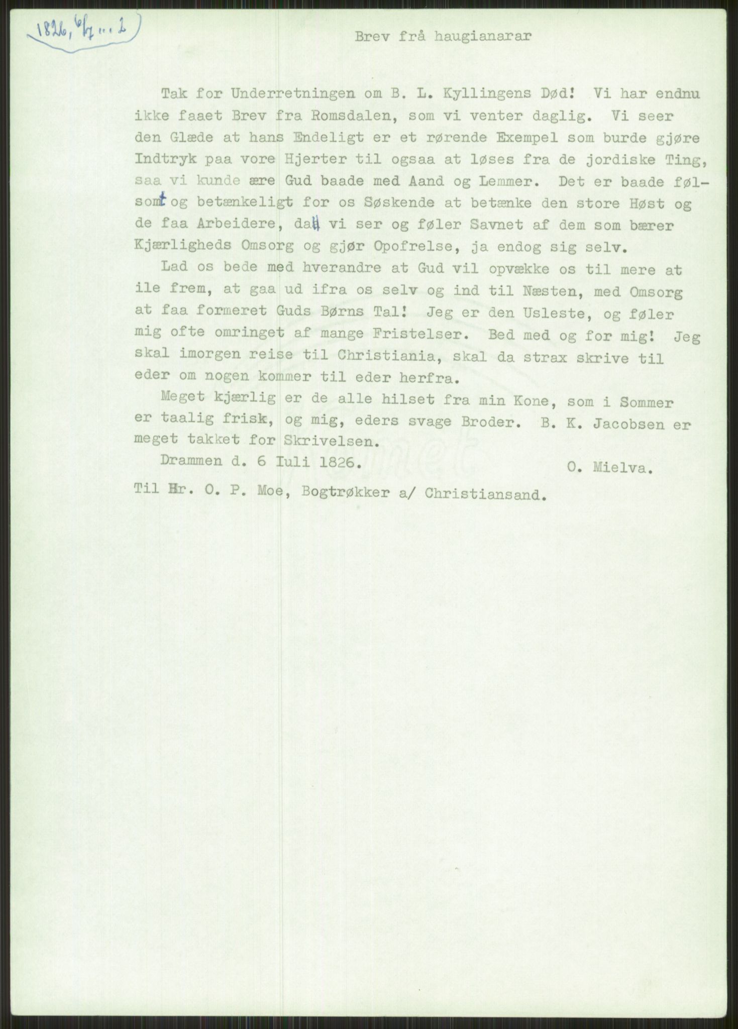 Samlinger til kildeutgivelse, Haugianerbrev, AV/RA-EA-6834/F/L0003: Haugianerbrev III: 1822-1826, 1822-1826