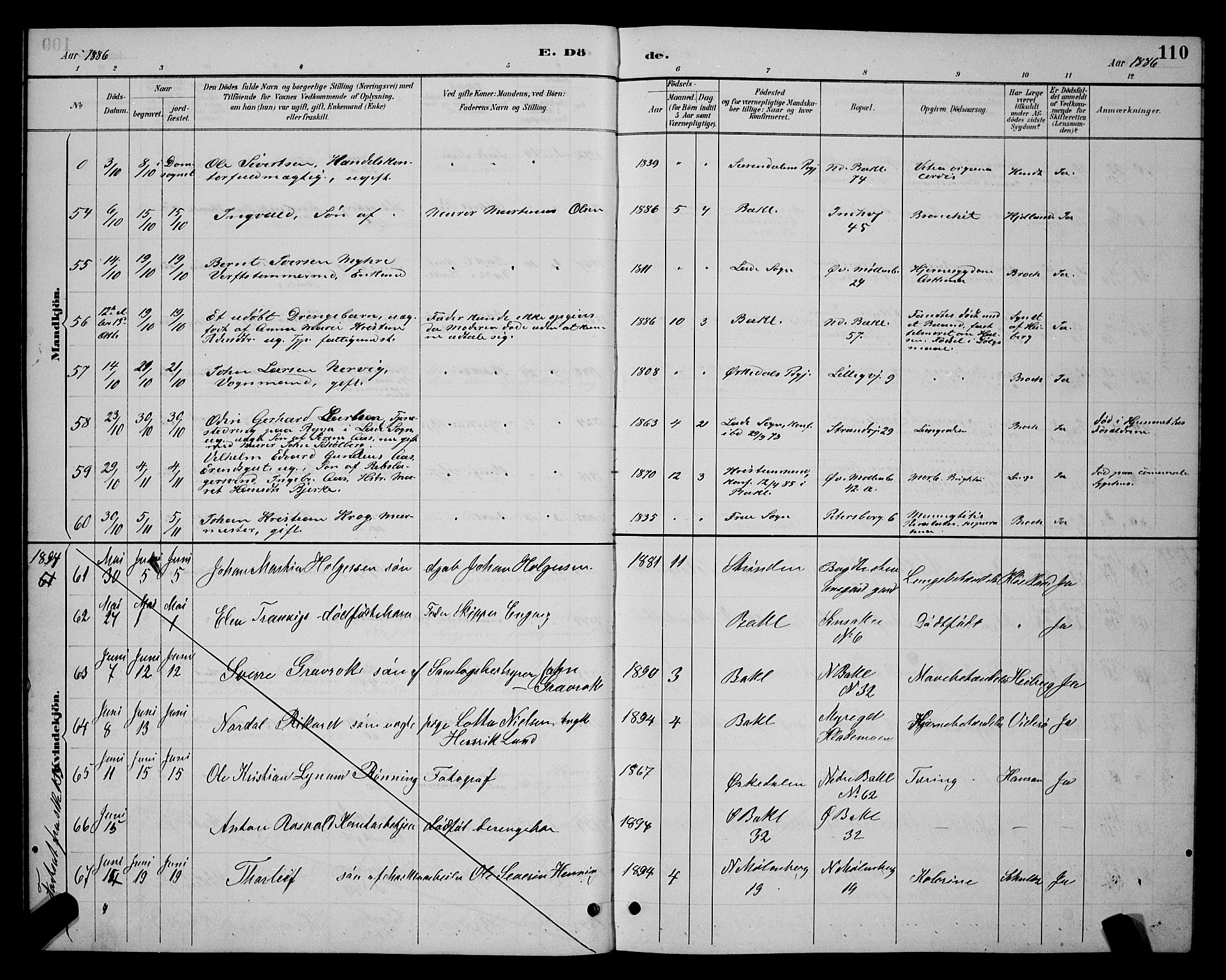 Ministerialprotokoller, klokkerbøker og fødselsregistre - Sør-Trøndelag, SAT/A-1456/604/L0223: Parish register (copy) no. 604C06, 1886-1897, p. 110