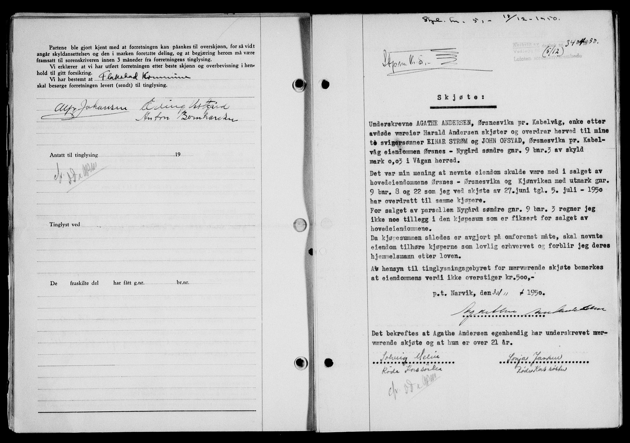 Lofoten sorenskriveri, SAT/A-0017/1/2/2C/L0025a: Mortgage book no. 25a, 1950-1951, Diary no: : 3404/1950