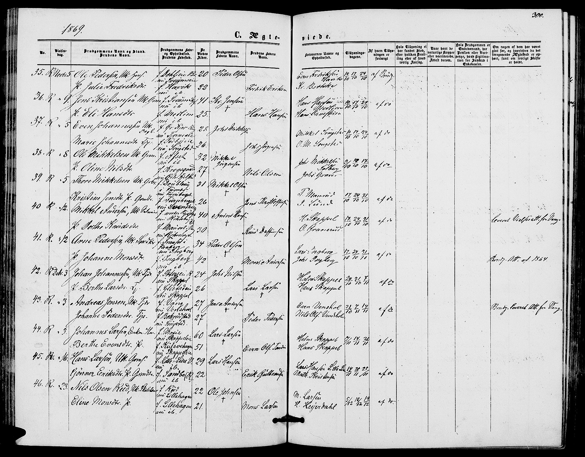 Ringsaker prestekontor, AV/SAH-PREST-014/L/La/L0007: Parish register (copy) no. 7, 1861-1869, p. 300