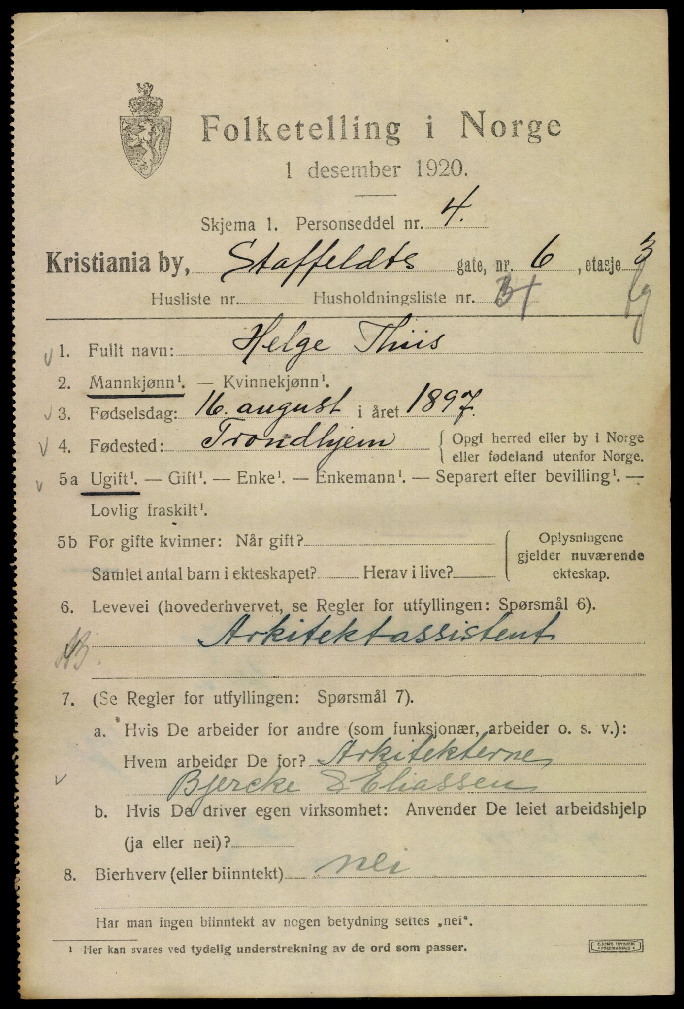 SAO, 1920 census for Kristiania, 1920, p. 536193