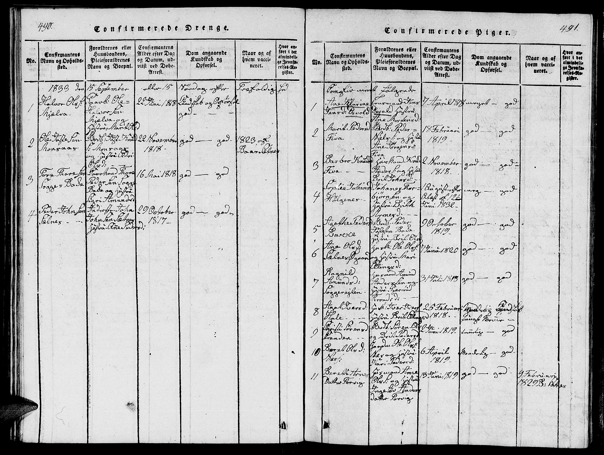 Ministerialprotokoller, klokkerbøker og fødselsregistre - Møre og Romsdal, AV/SAT-A-1454/544/L0579: Parish register (copy) no. 544C01, 1818-1836, p. 490-491