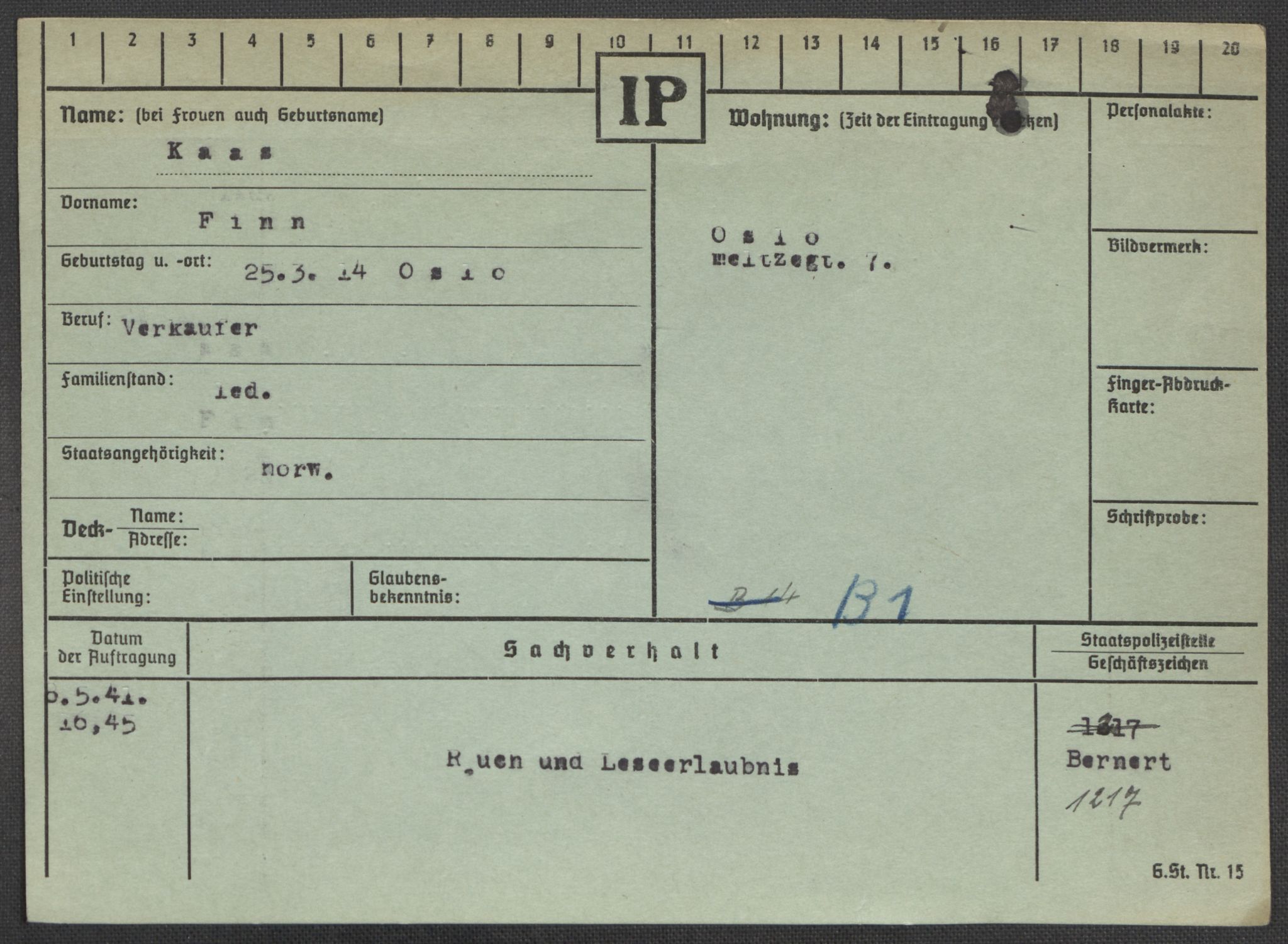 Befehlshaber der Sicherheitspolizei und des SD, AV/RA-RAFA-5969/E/Ea/Eaa/L0006: Register over norske fanger i Møllergata 19: Kj-Lund, 1940-1945, p. 610