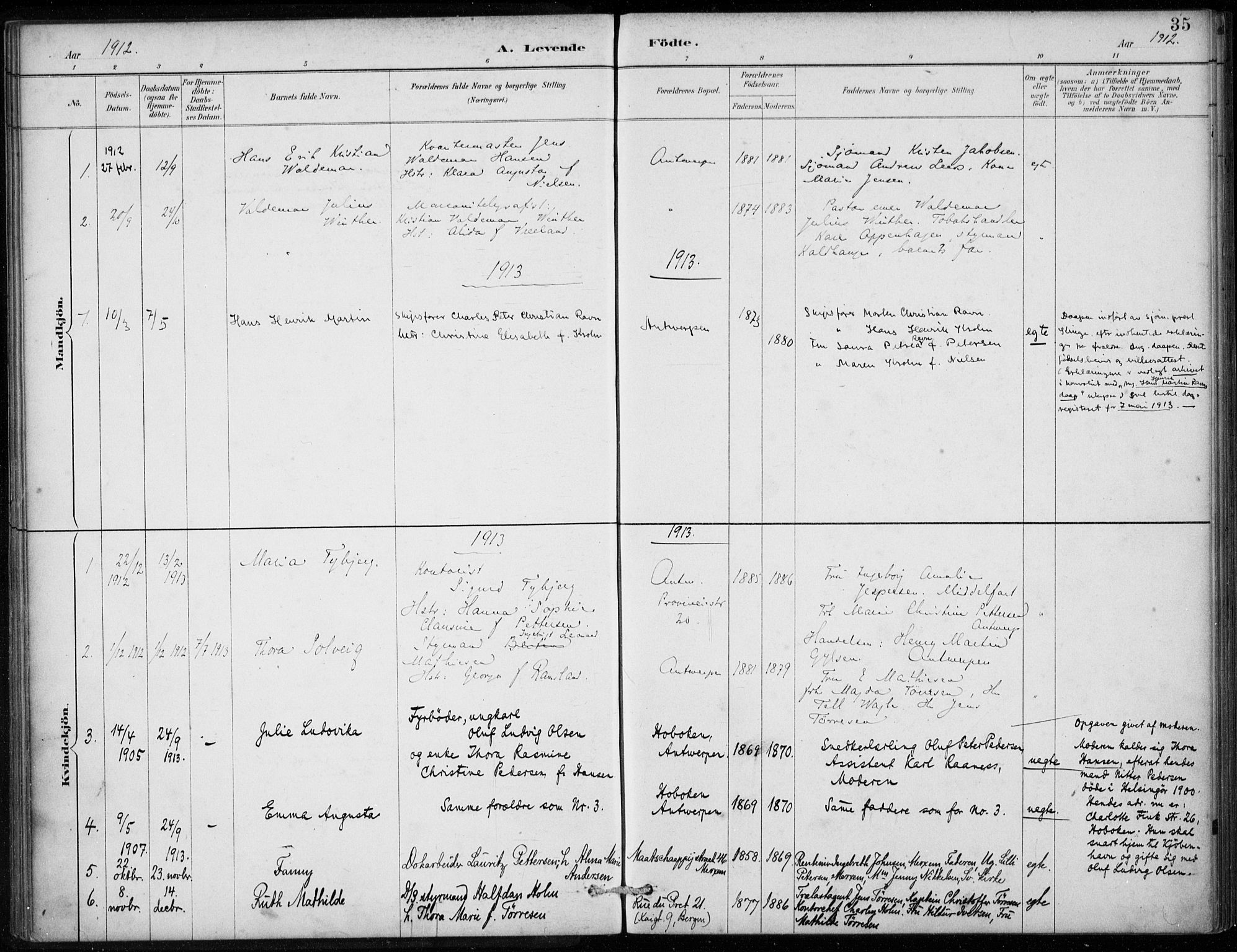 Den norske sjømannsmisjon i utlandet/Antwerpen, SAB/SAB/PA-0105/H/Ha/L0002: Parish register (official) no. A 2, 1887-1913, p. 35