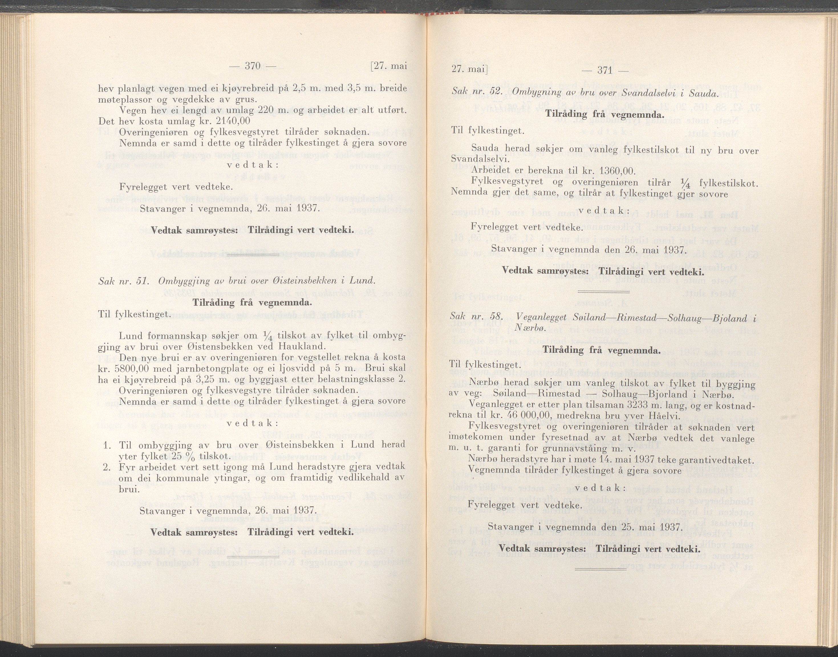 Rogaland fylkeskommune - Fylkesrådmannen , IKAR/A-900/A/Aa/Aaa/L0056: Møtebok , 1937, p. 370-371