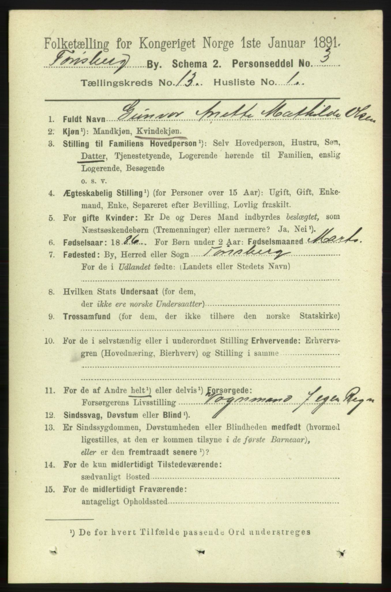 RA, 1891 census for 0705 Tønsberg, 1891, p. 4302