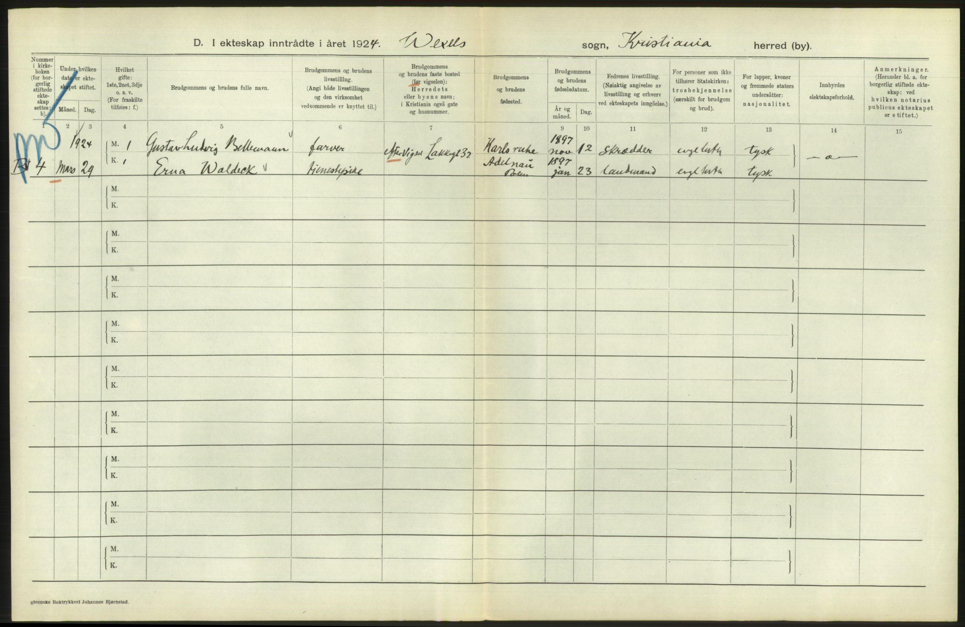 Statistisk sentralbyrå, Sosiodemografiske emner, Befolkning, AV/RA-S-2228/D/Df/Dfc/Dfcd/L0007: Kristiania: Gifte, 1924, p. 738