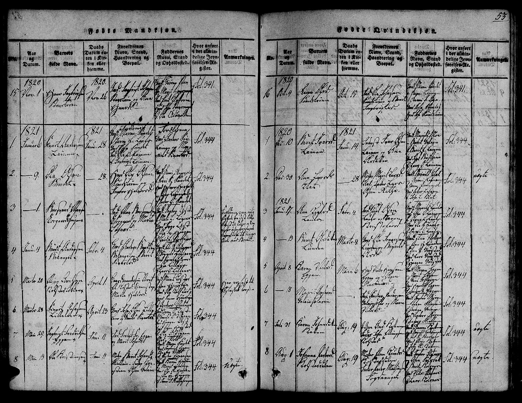 Ministerialprotokoller, klokkerbøker og fødselsregistre - Sør-Trøndelag, SAT/A-1456/691/L1067: Parish register (official) no. 691A03 /3, 1816-1826, p. 53