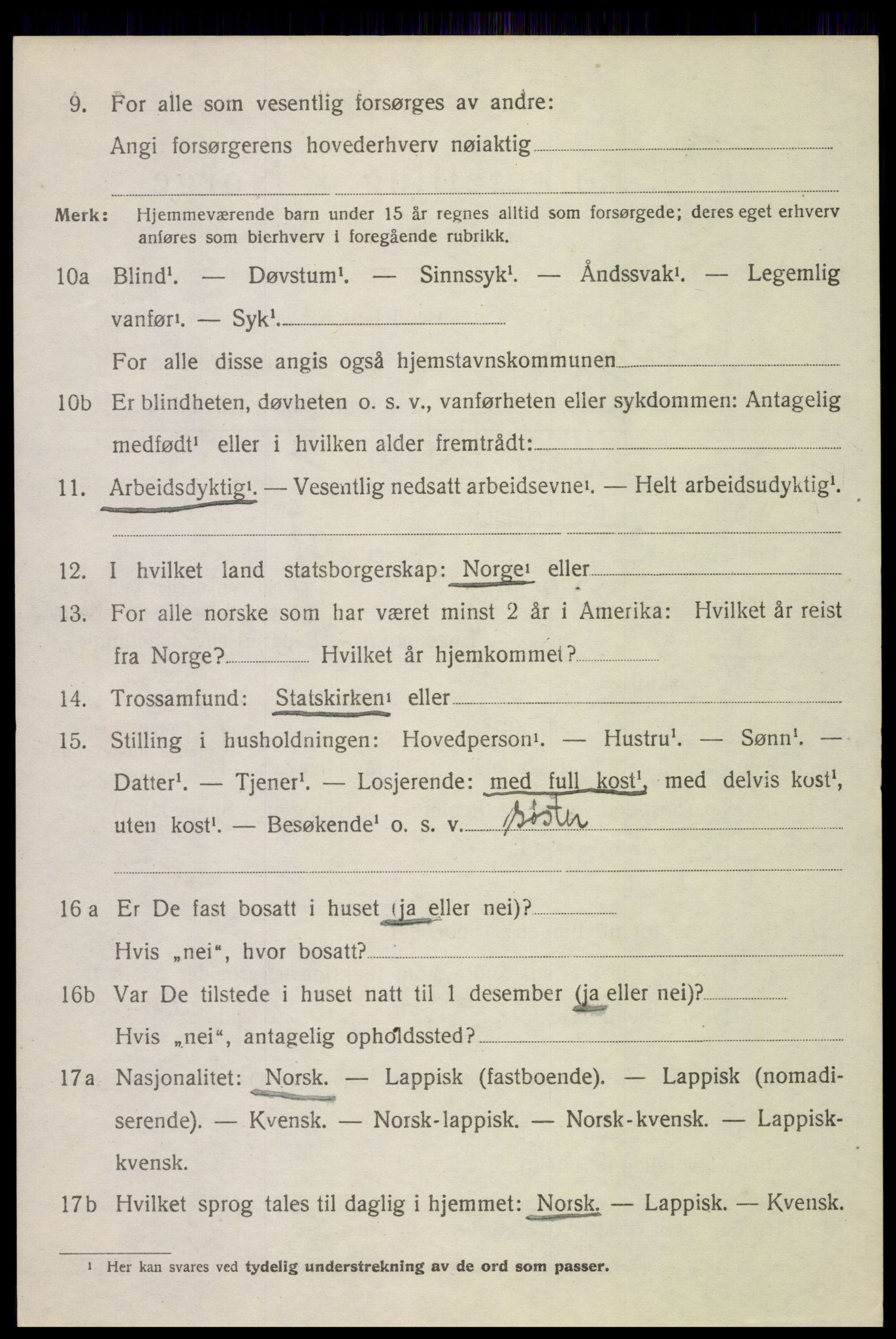 SAT, 1920 census for Sortland, 1920, p. 9923