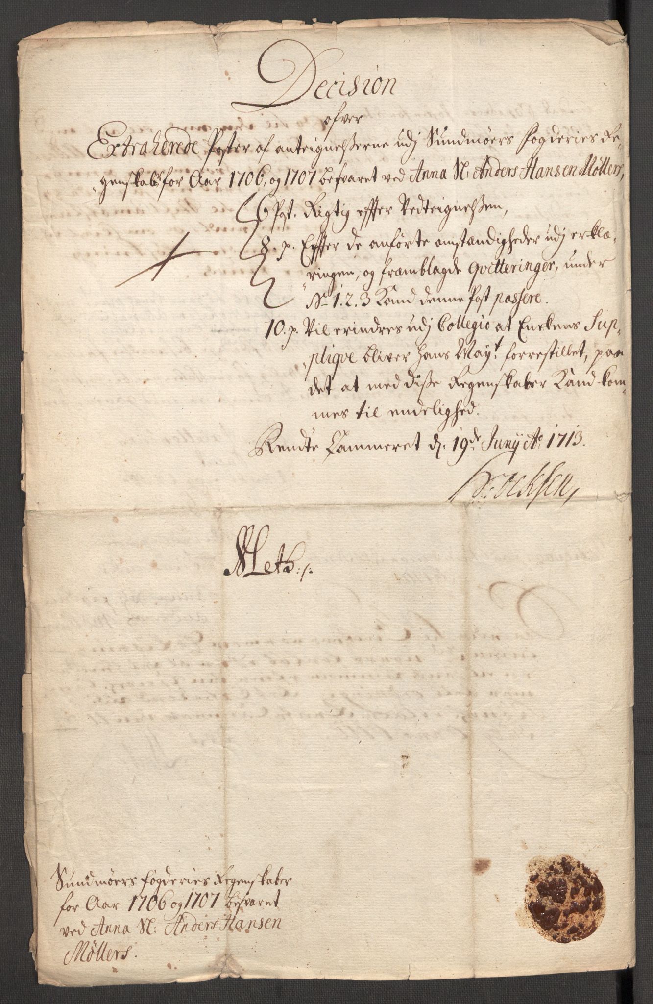 Rentekammeret inntil 1814, Reviderte regnskaper, Fogderegnskap, AV/RA-EA-4092/R54/L3561: Fogderegnskap Sunnmøre, 1706-1707, p. 442