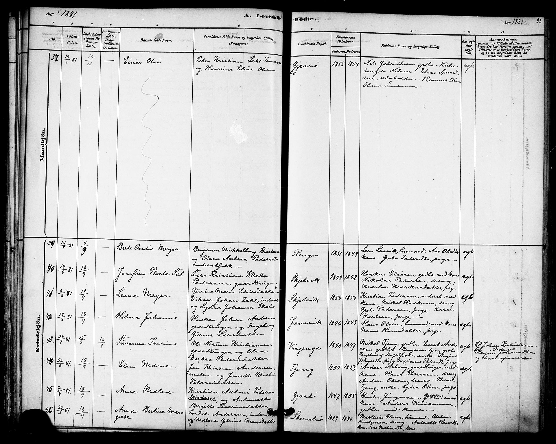 Ministerialprotokoller, klokkerbøker og fødselsregistre - Nordland, AV/SAT-A-1459/841/L0609: Parish register (official) no. 841A12, 1878-1901, p. 33