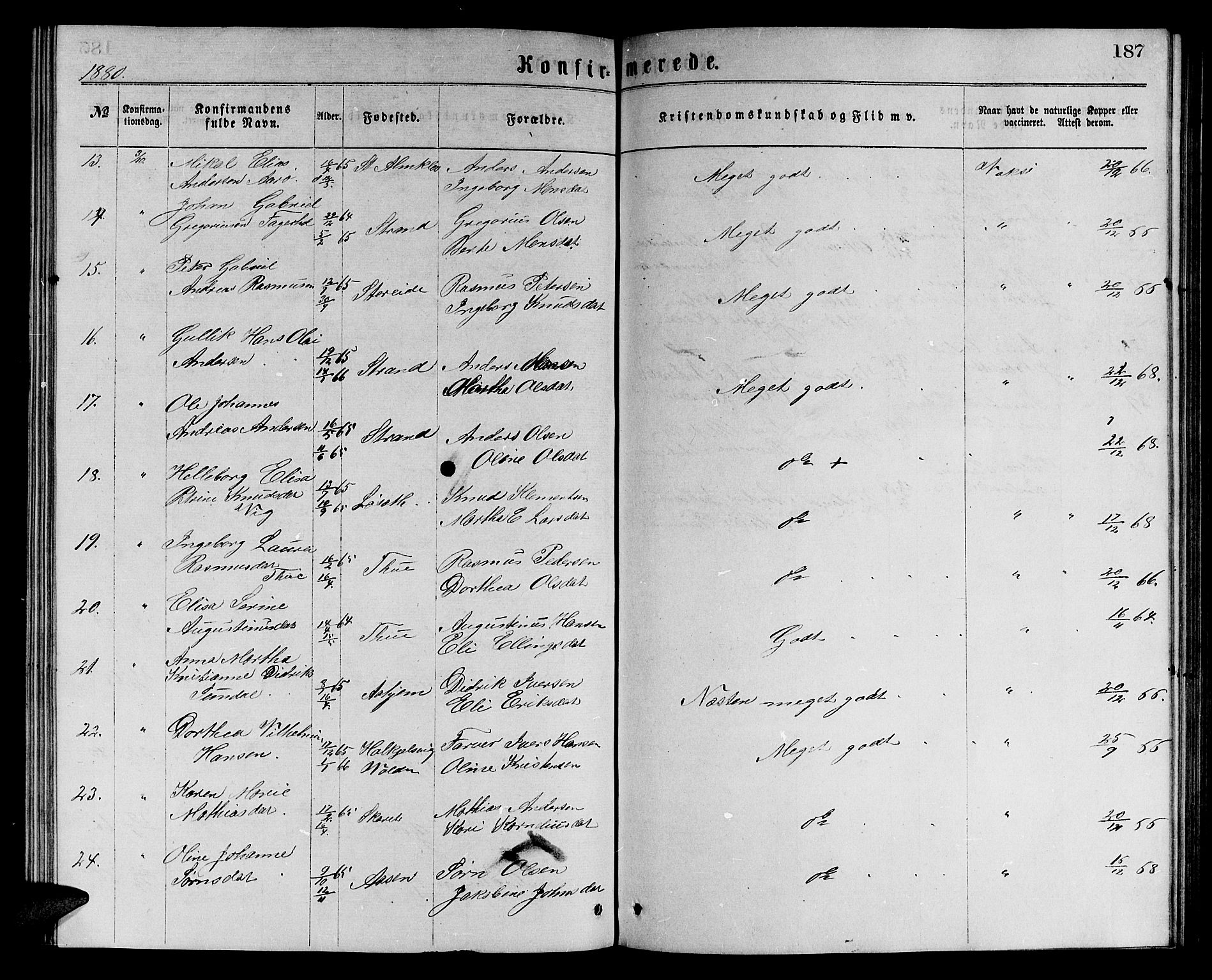 Ministerialprotokoller, klokkerbøker og fødselsregistre - Møre og Romsdal, SAT/A-1454/501/L0016: Parish register (copy) no. 501C02, 1868-1884, p. 187