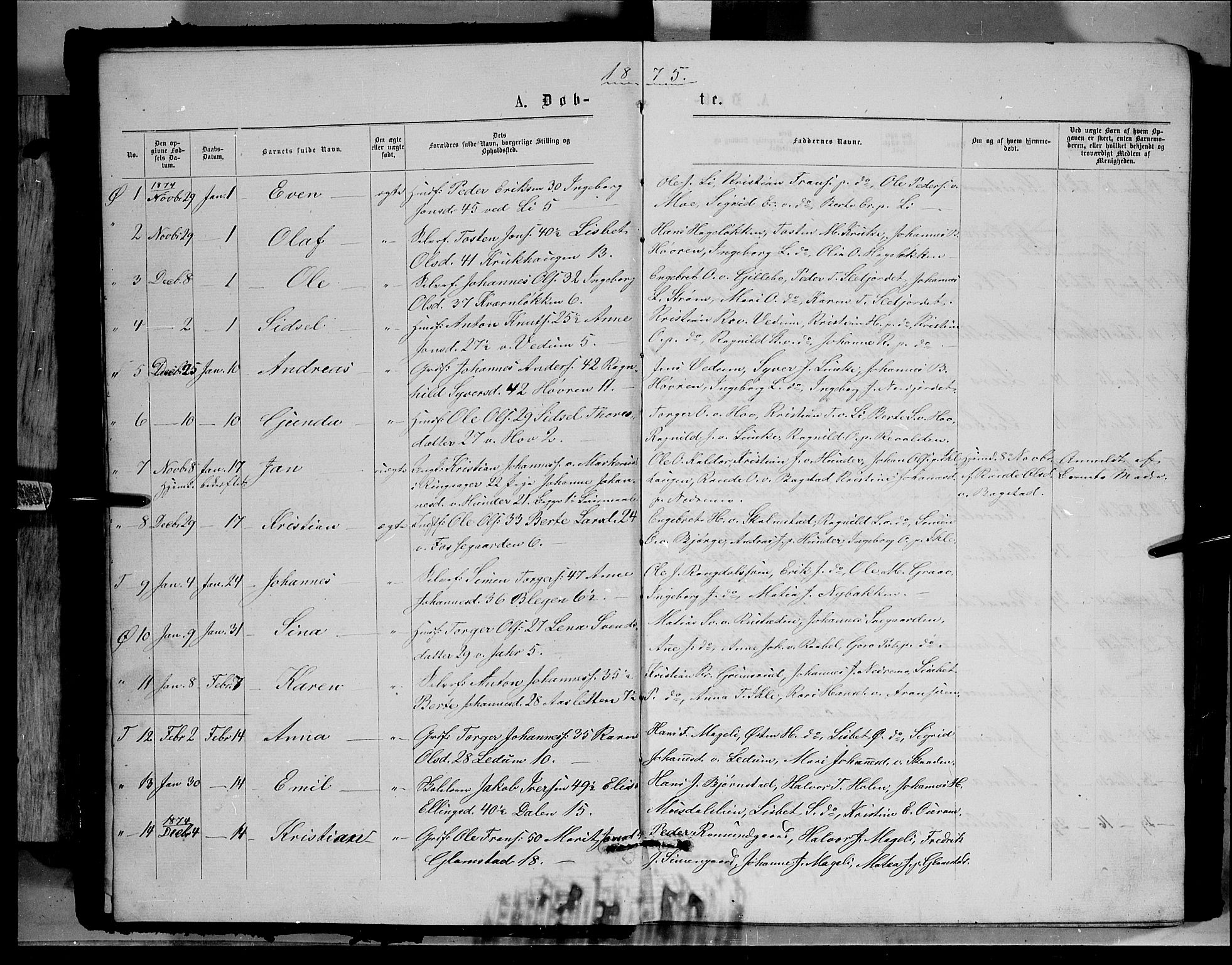 Øyer prestekontor, AV/SAH-PREST-084/H/Ha/Haa/L0007: Parish register (official) no. 7, 1875-1878, p. 1a