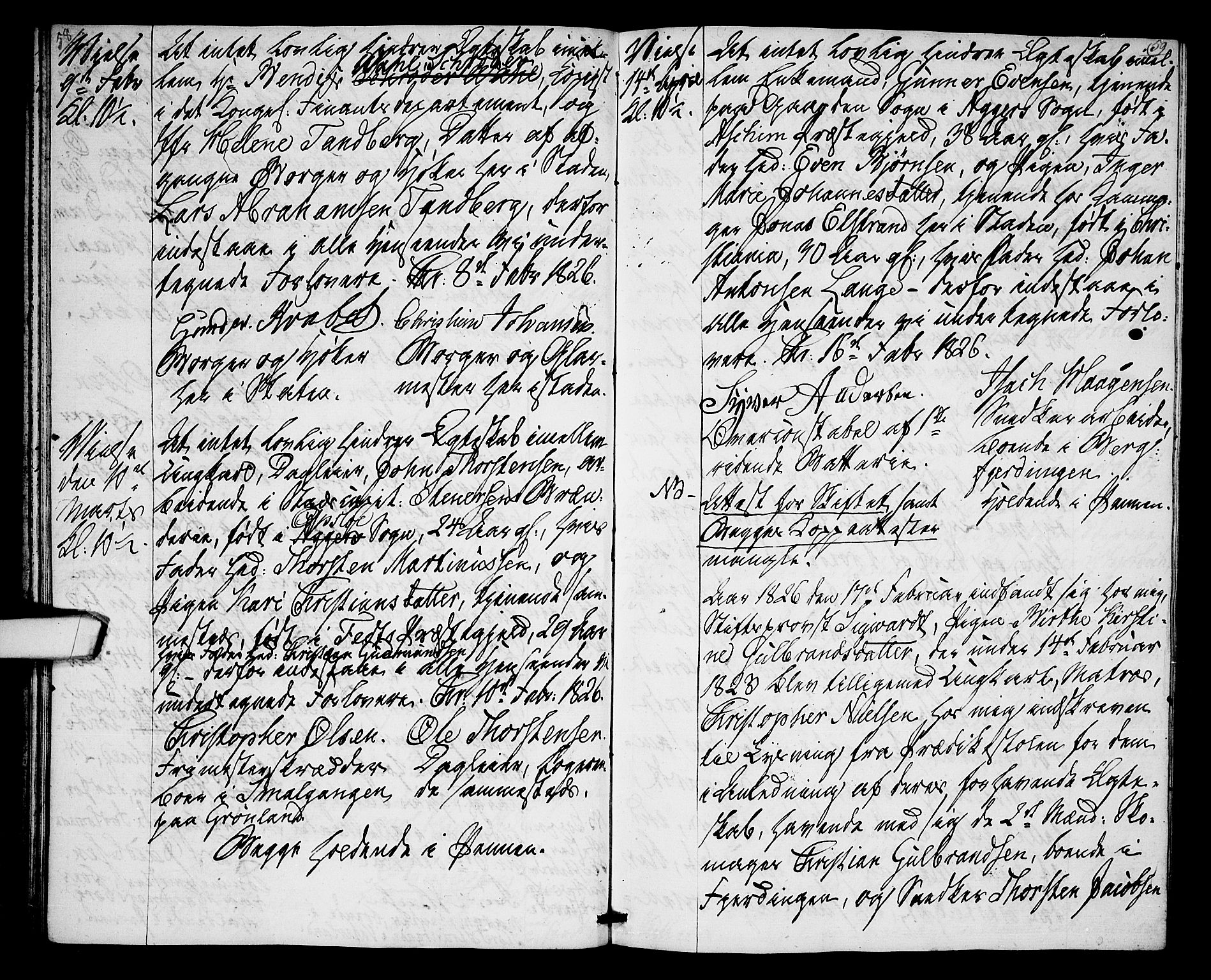 Oslo domkirke Kirkebøker, SAO/A-10752/L/La/L0014: Best man's statements no. 14, 1824-1827, p. 58-59