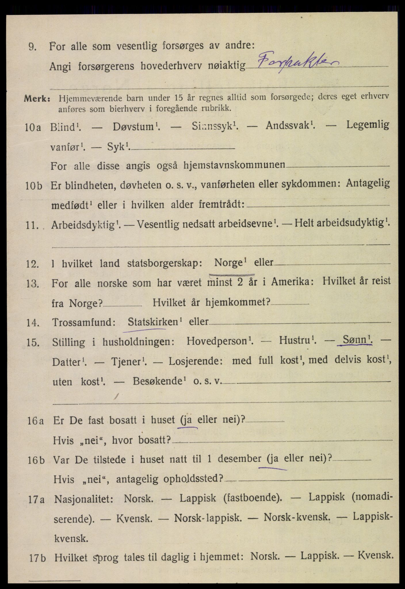 SAT, 1920 census for Stod, 1920, p. 2209