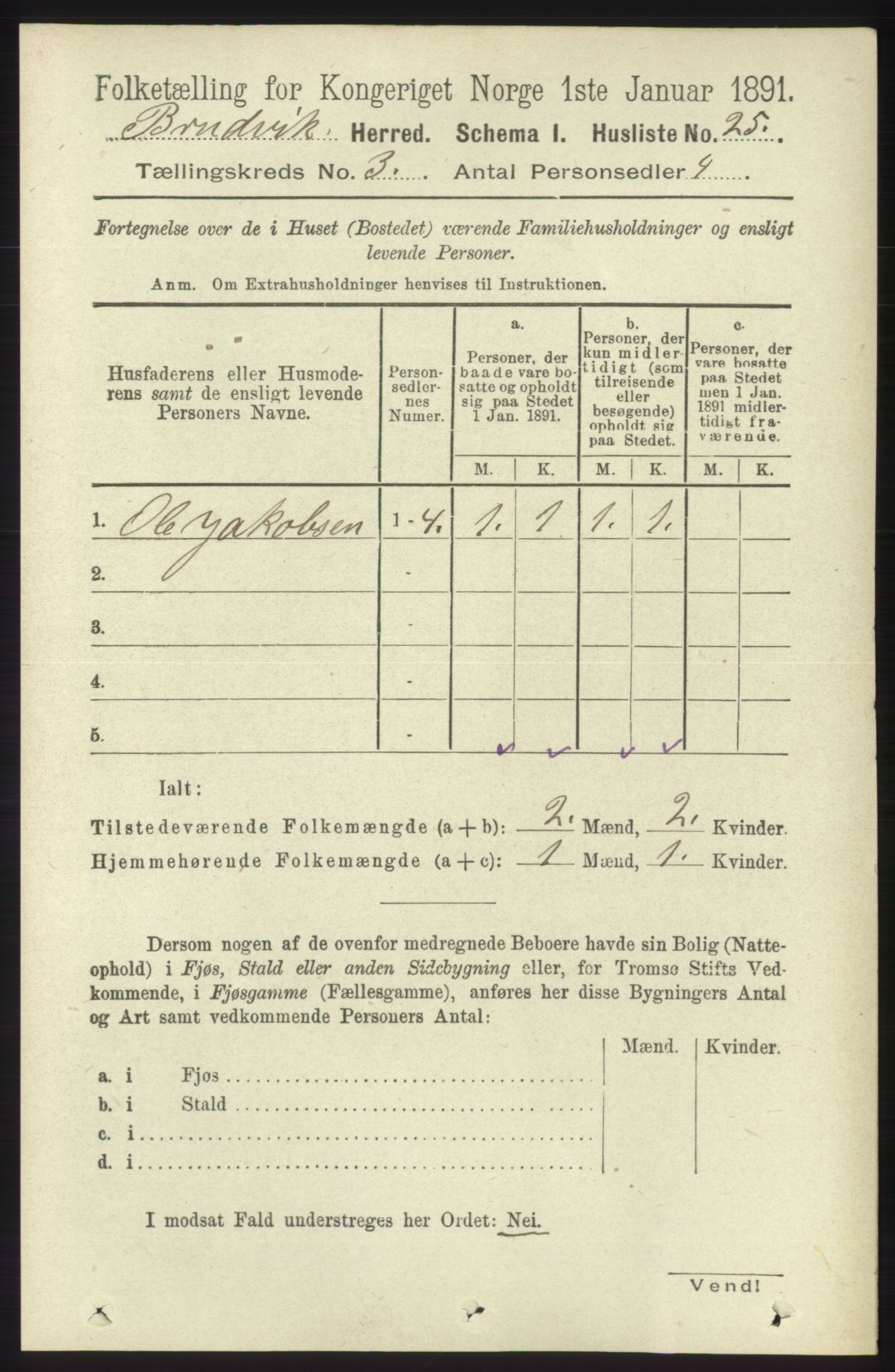 RA, 1891 census for 1251 Bruvik, 1891, p. 820