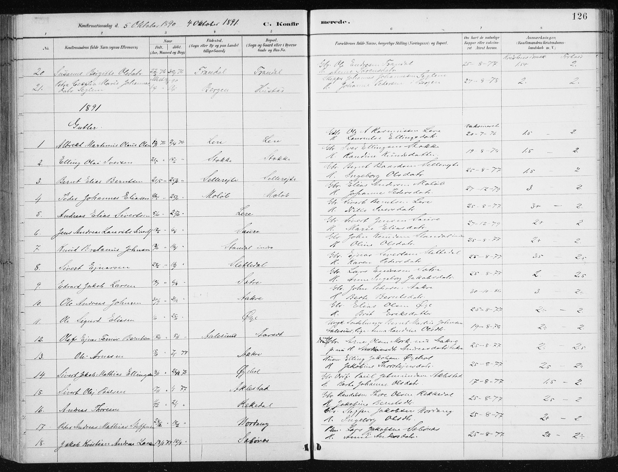 Ministerialprotokoller, klokkerbøker og fødselsregistre - Møre og Romsdal, AV/SAT-A-1454/515/L0215: Parish register (copy) no. 515C02, 1884-1906, p. 126