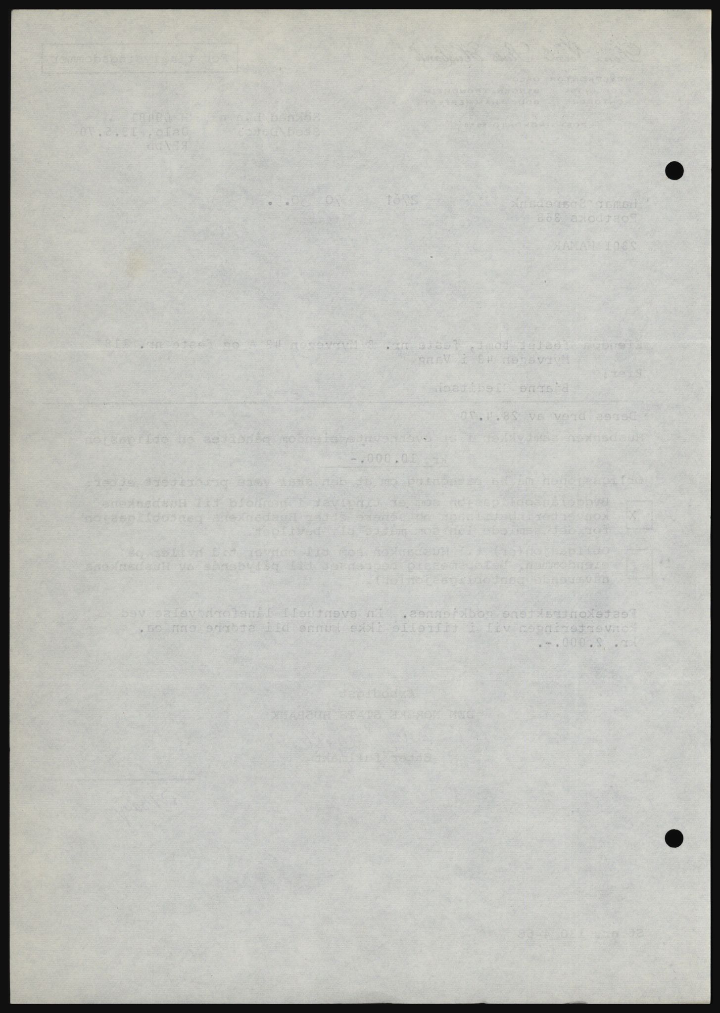 Nord-Hedmark sorenskriveri, SAH/TING-012/H/Hc/L0033: Mortgage book no. 33, 1970-1970, Diary no: : 2761/1970