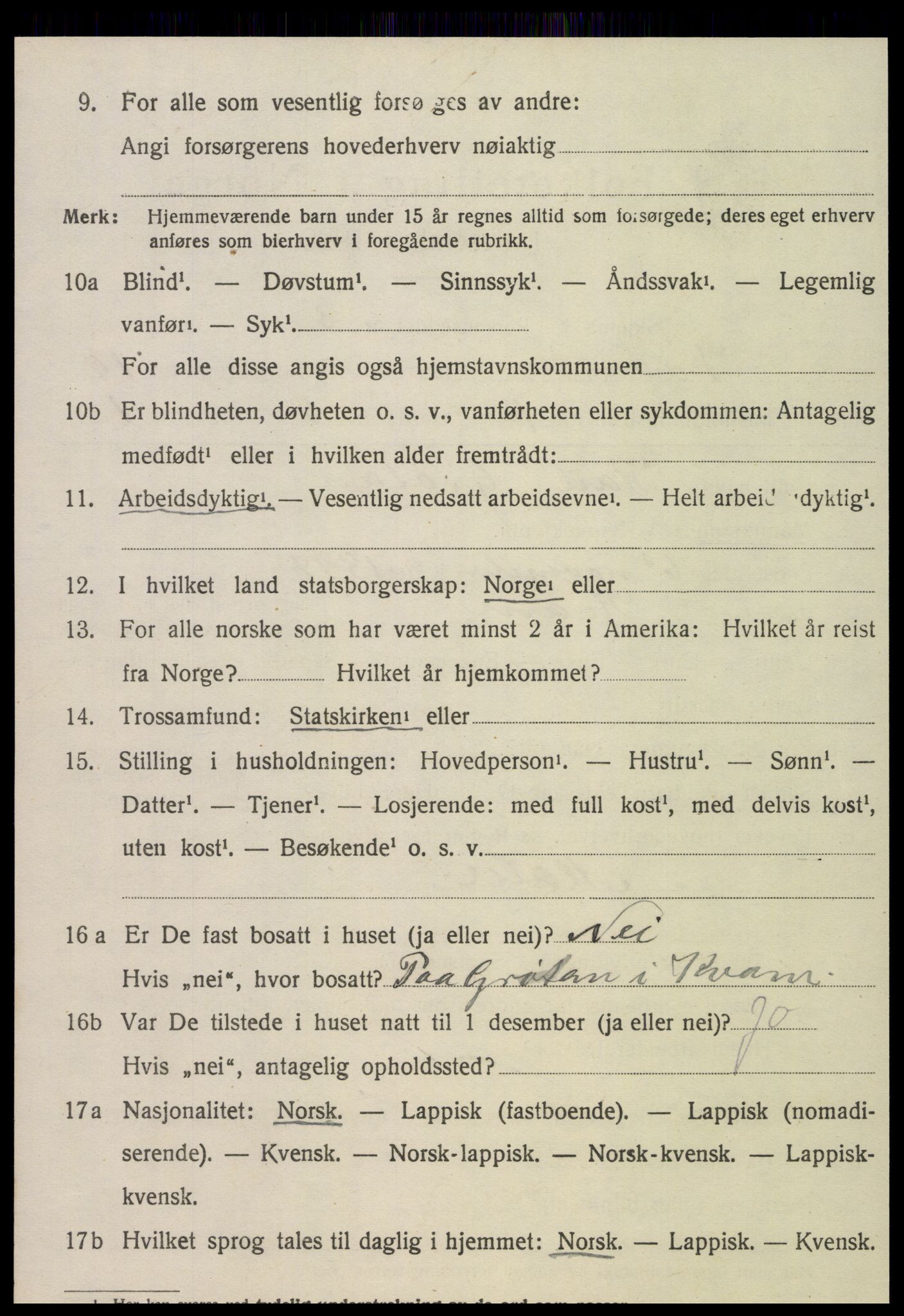 SAT, 1920 census for Kvam, 1920, p. 2520