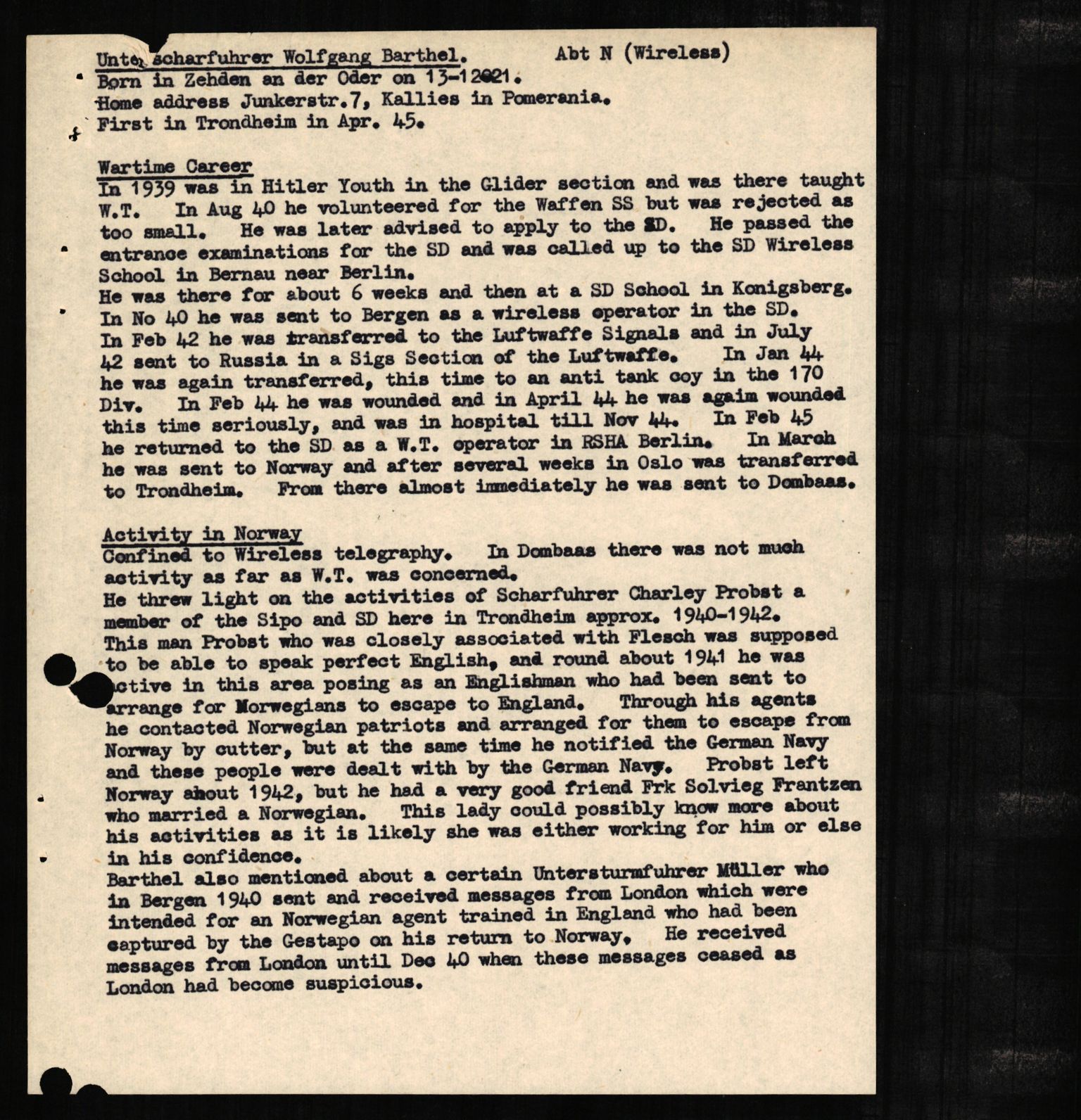 Forsvaret, Forsvarets overkommando II, AV/RA-RAFA-3915/D/Db/L0002: CI Questionaires. Tyske okkupasjonsstyrker i Norge. Tyskere., 1945-1946, p. 159