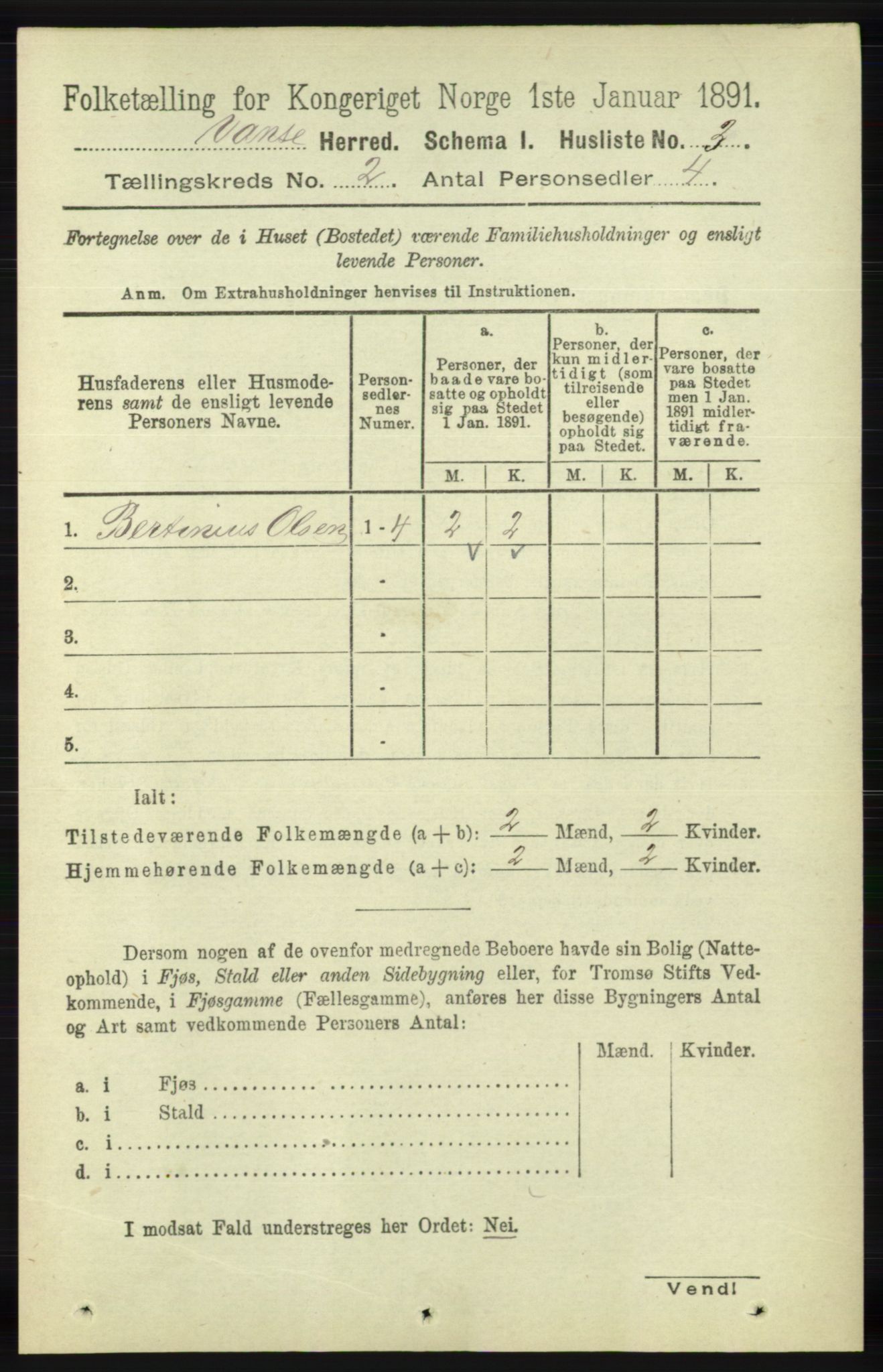 RA, 1891 census for 1041 Vanse, 1891, p. 467