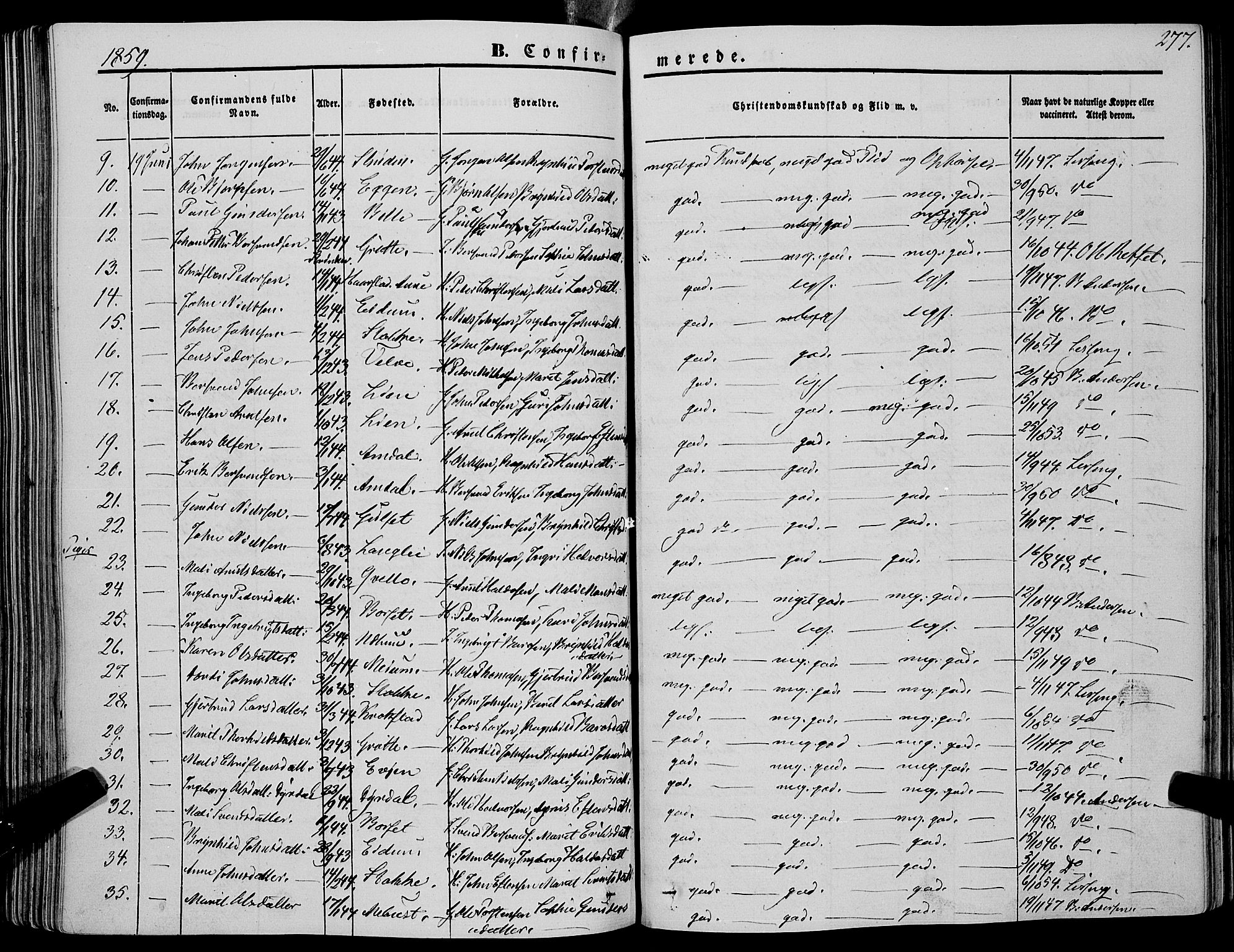 Ministerialprotokoller, klokkerbøker og fødselsregistre - Sør-Trøndelag, AV/SAT-A-1456/695/L1145: Parish register (official) no. 695A06 /1, 1843-1859, p. 277