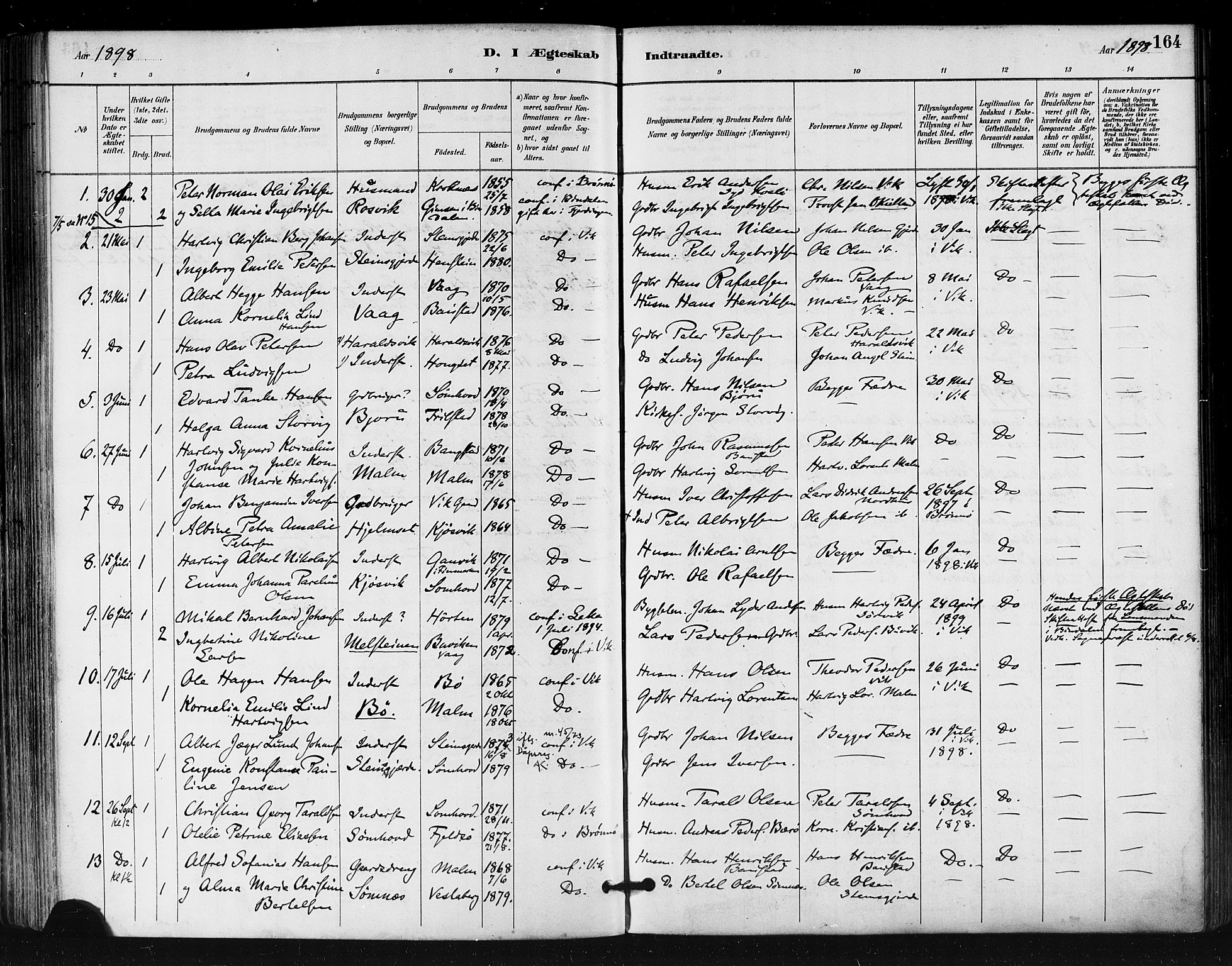 Ministerialprotokoller, klokkerbøker og fødselsregistre - Nordland, SAT/A-1459/812/L0178: Parish register (official) no. 812A07, 1886-1900, p. 164
