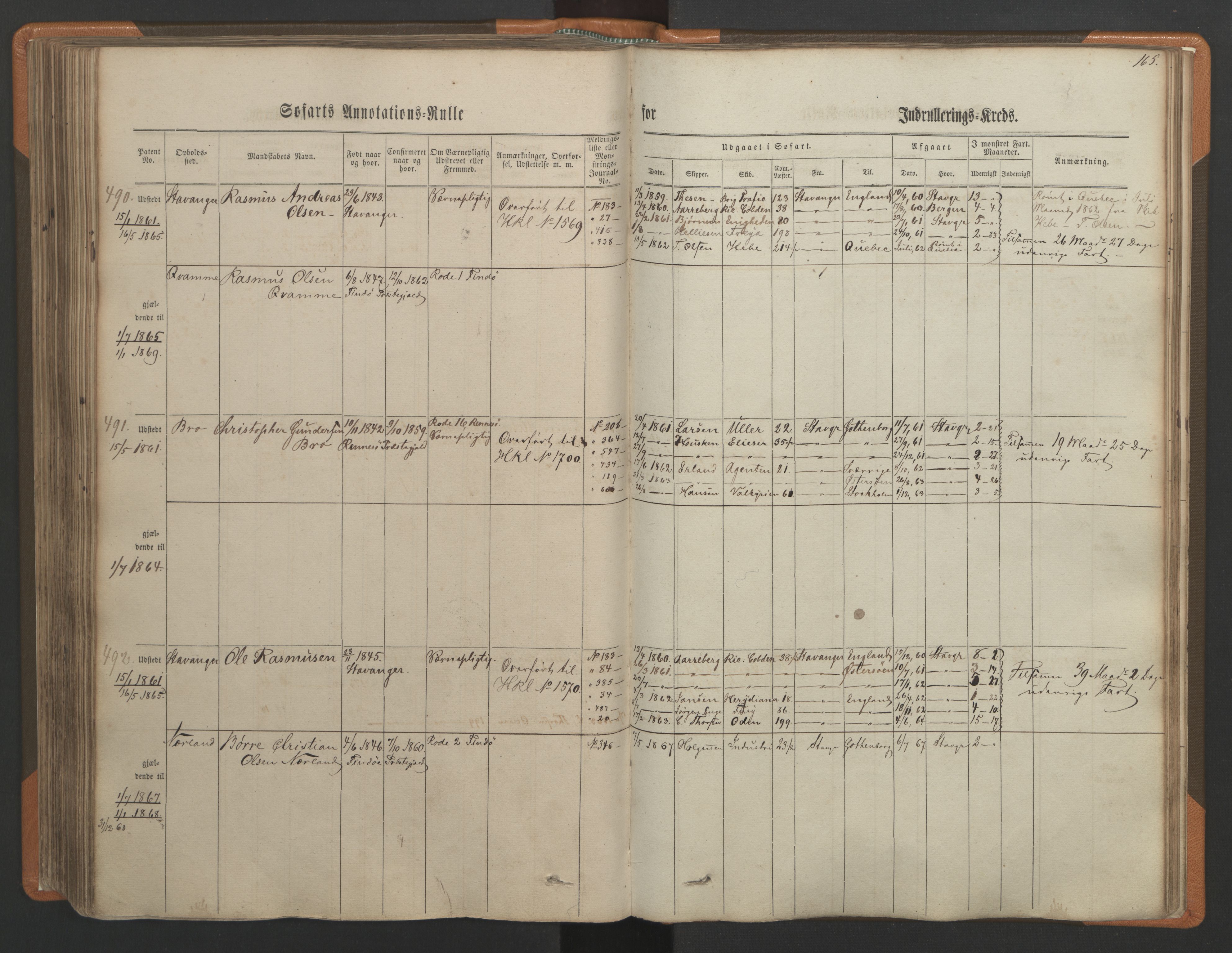 Stavanger sjømannskontor, AV/SAST-A-102006/F/Ff/L0001: Annotasjonsrulle, patentnr. 1-597 (del 1), 1860-1864, p. 175