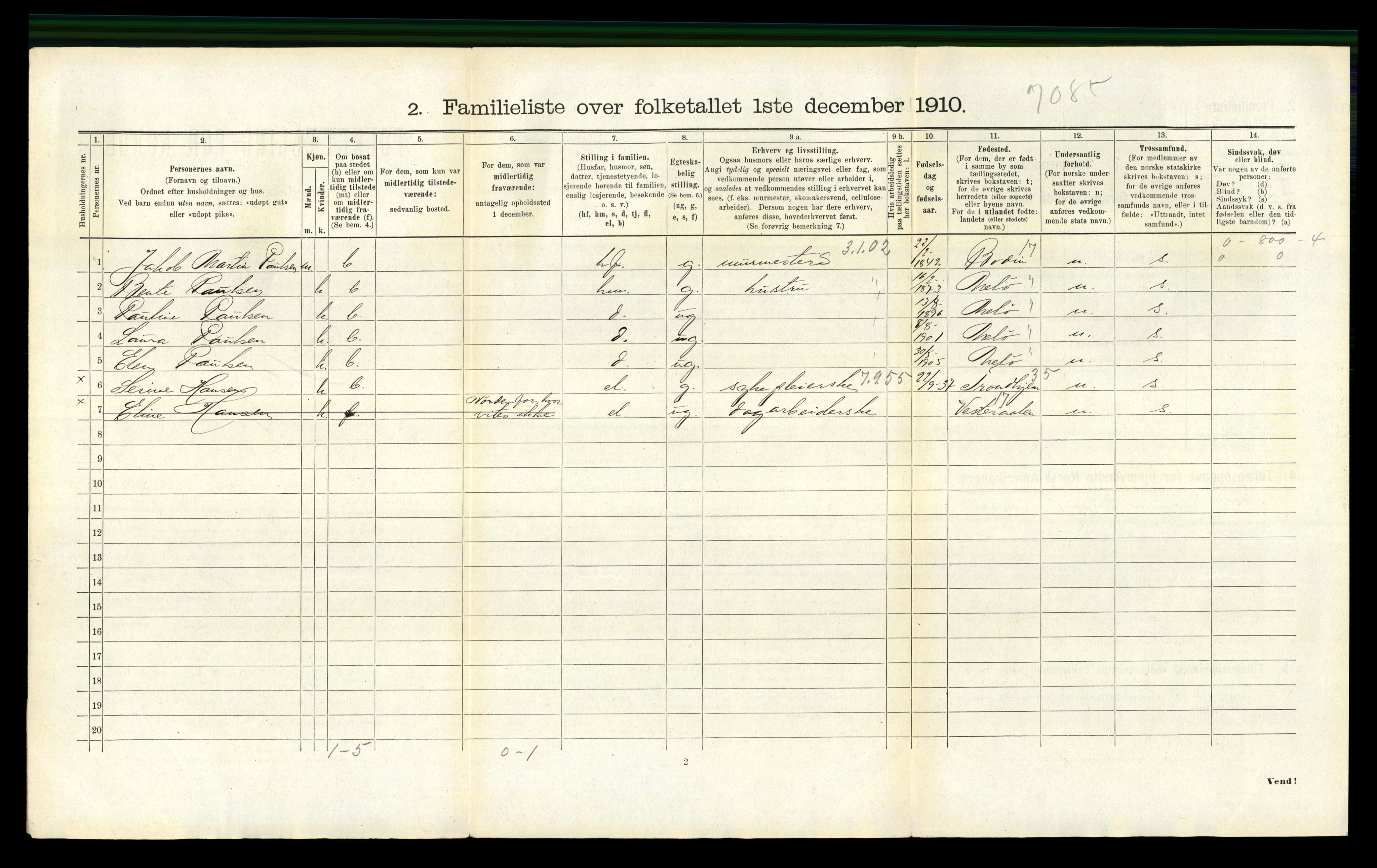 RA, 1910 census for Bodø, 1910, p. 1310