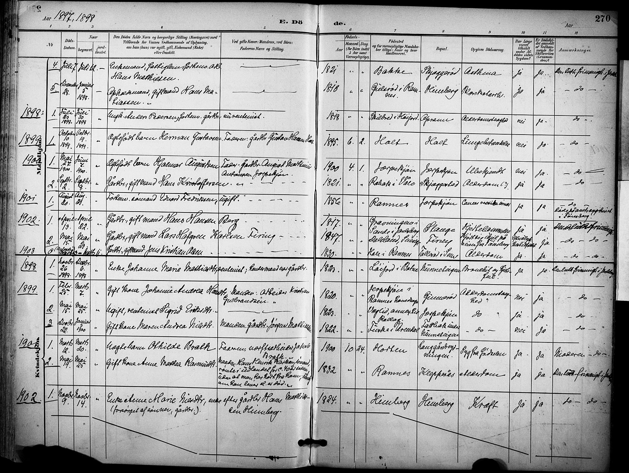 Ramnes kirkebøker, AV/SAKO-A-314/F/Fa/L0008: Parish register (official) no. I 8, 1896-1913, p. 270