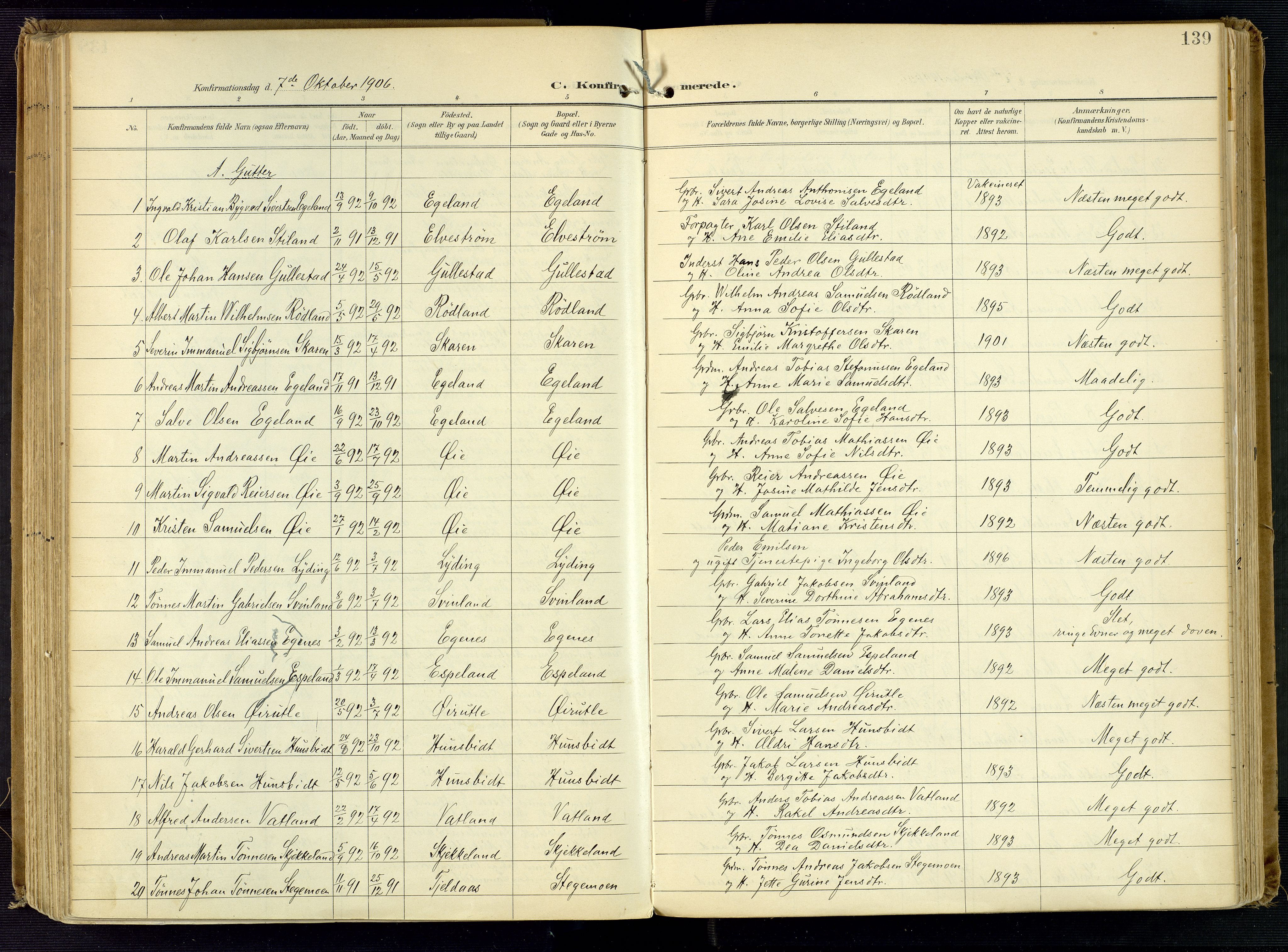 Kvinesdal sokneprestkontor, AV/SAK-1111-0026/F/Fa/Fab/L0009: Parish register (official) no. A 9, 1898-1915, p. 139