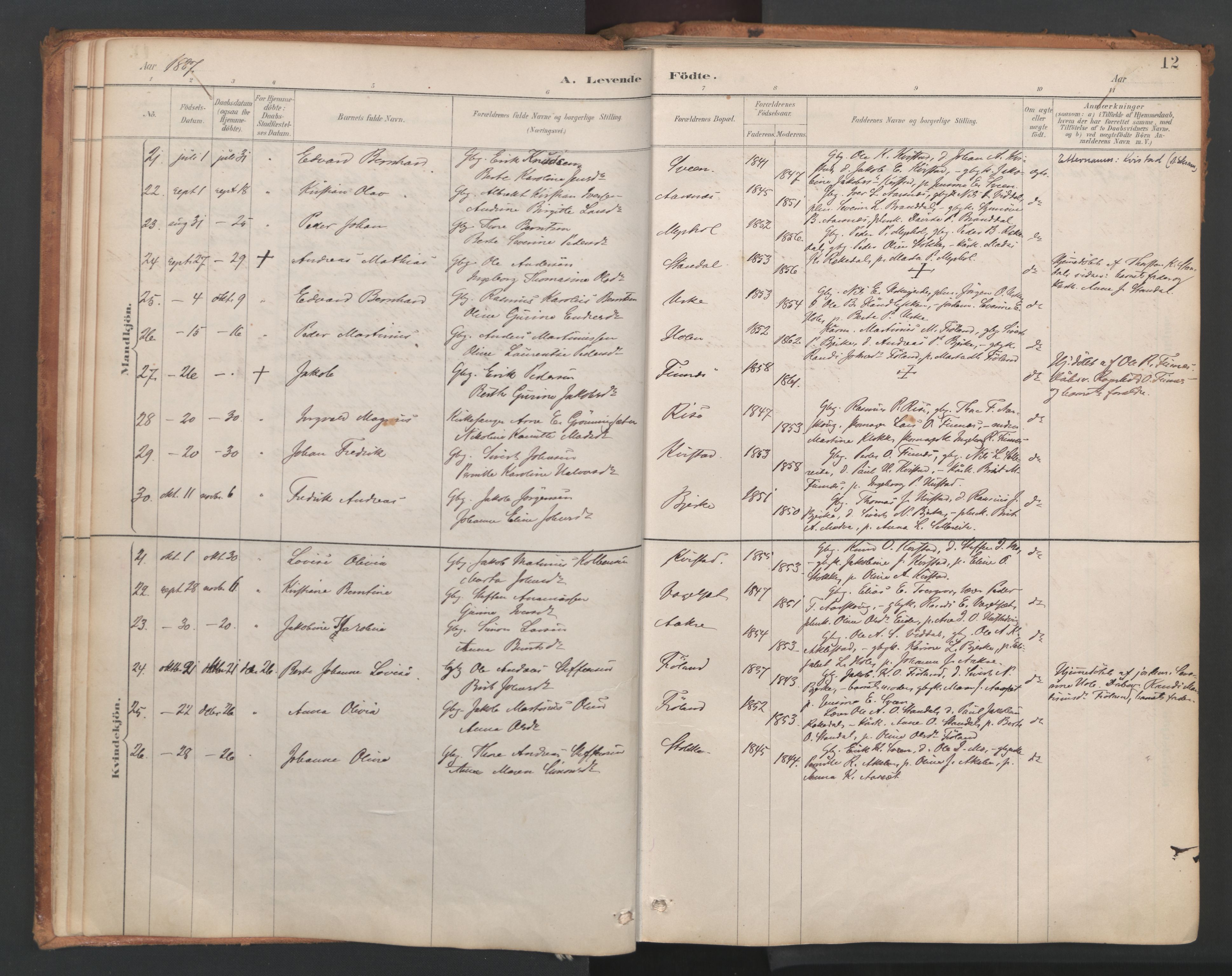 Ministerialprotokoller, klokkerbøker og fødselsregistre - Møre og Romsdal, AV/SAT-A-1454/515/L0211: Parish register (official) no. 515A07, 1886-1910, p. 12
